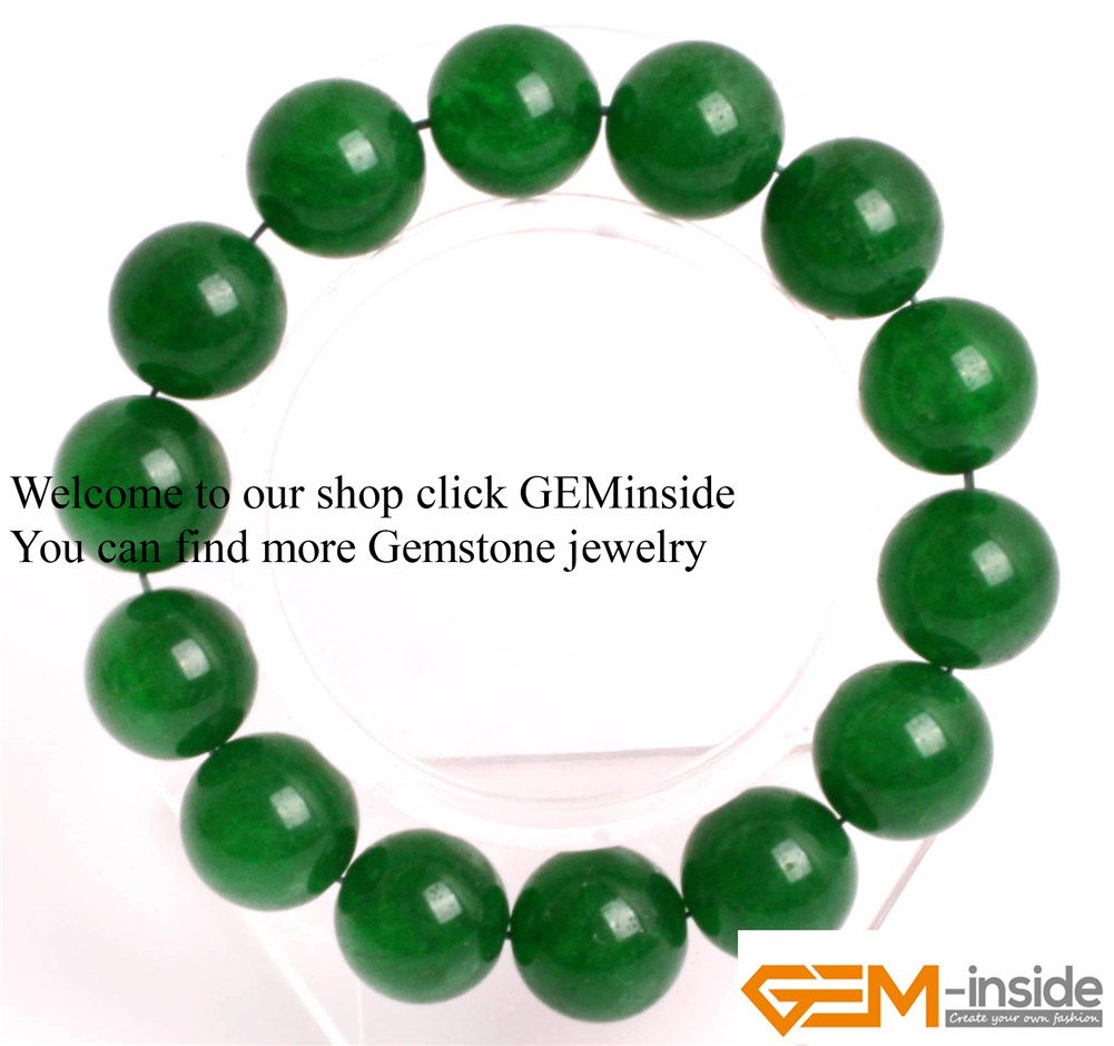 Fashion Huge 16mm Spinach Green Jade Round Gems Beads Elastic