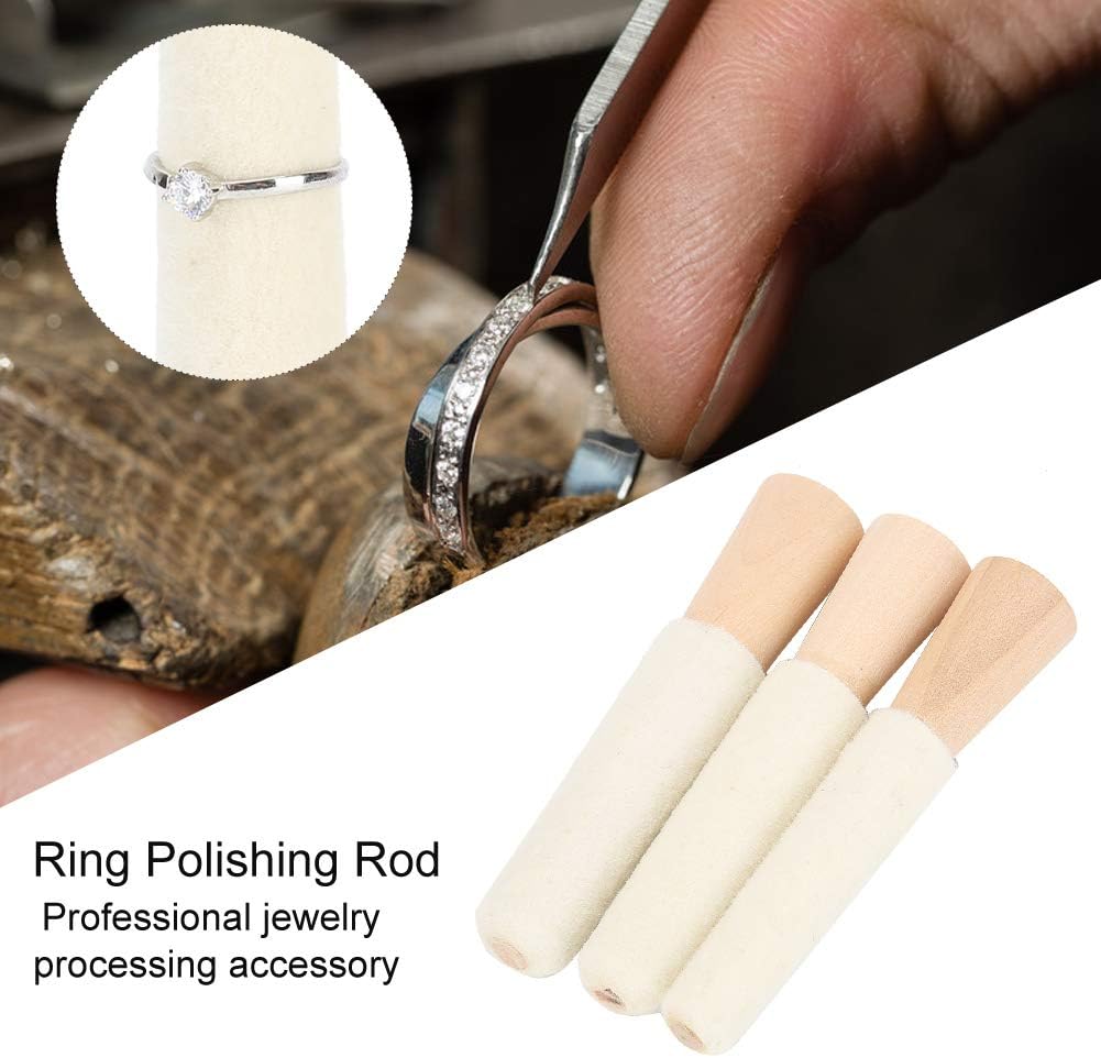 Ring Polishing, Wood Ring Inner Hole Ring Buffing Stick 3inch S+3inch M+3inch L with Cloth for Sanding and Polishing Shaping Tool