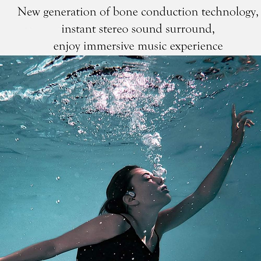 IKXO Waterproof bone conduction headphones bluetooth 5.0 wireless earbuds IPX8 open ear underwater bluetooth gym headphones with microphone for swimming Running, Sports