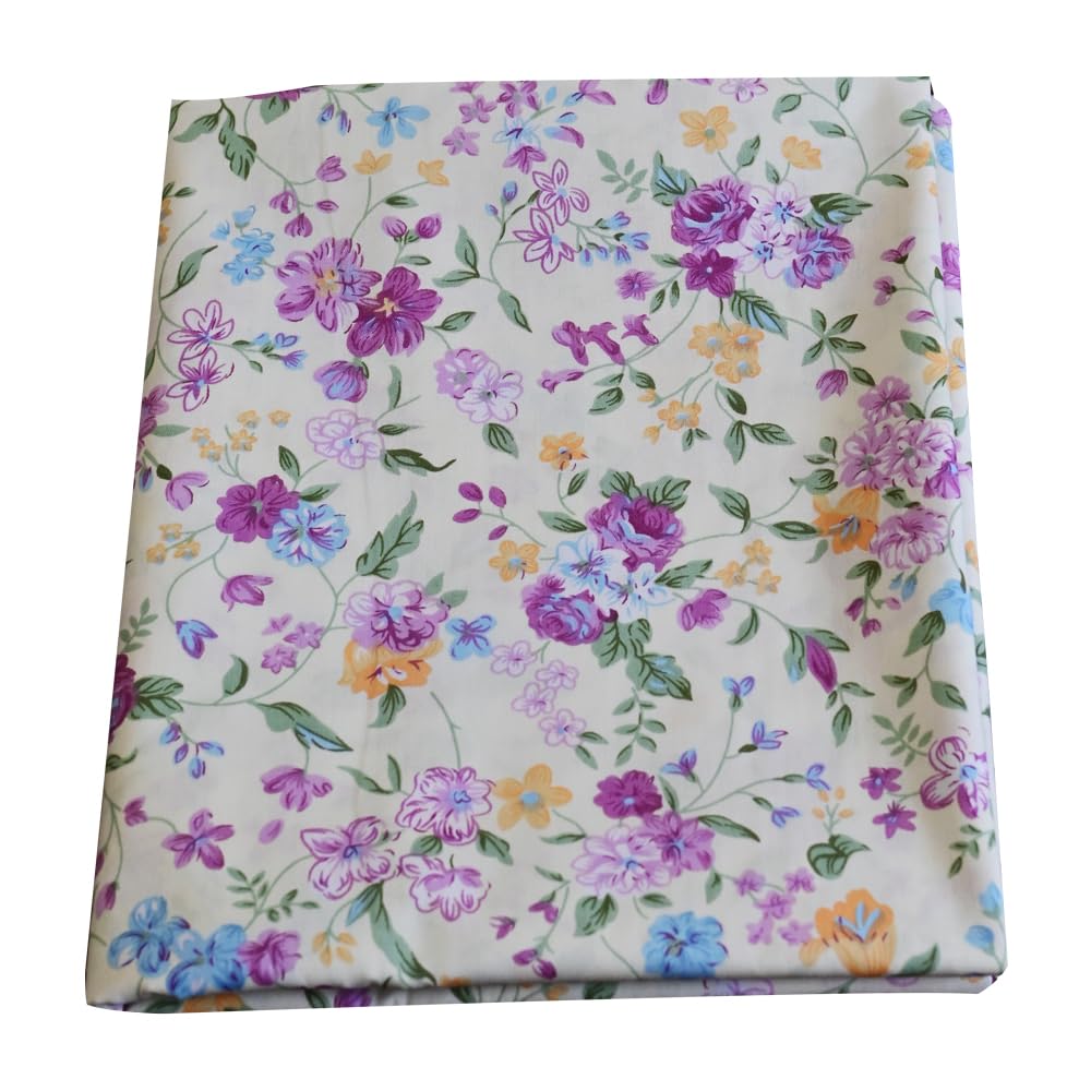 Tela de algodón por yarda para costura, manualidades, diseño de moda, estampado floral, lavable, paquetes de tela de gasa; ancho completo cortable 39 x 63 pulgadas (flores moradas