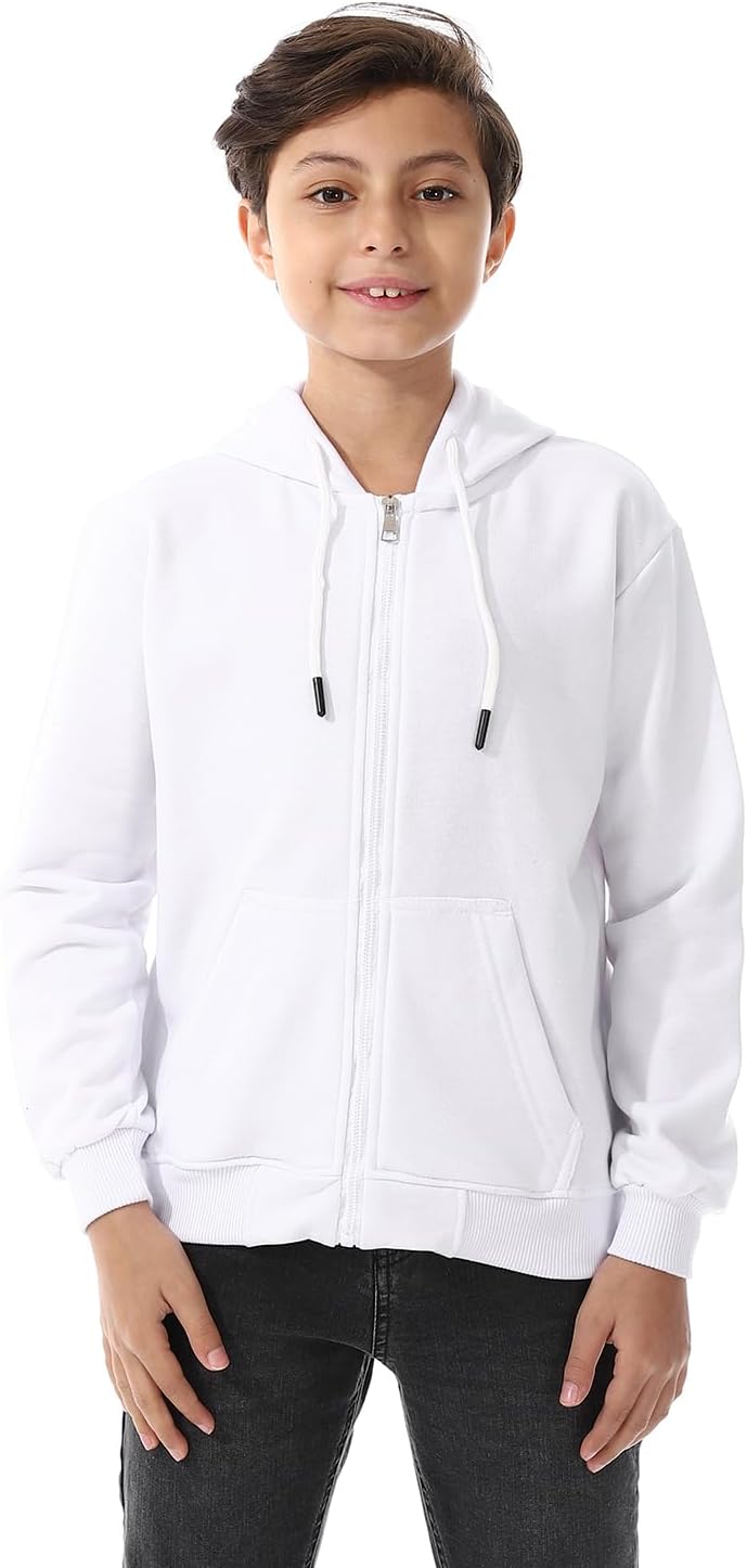 boys Hooded Long Sleeves Plain Side Pockets Sweatshirt
