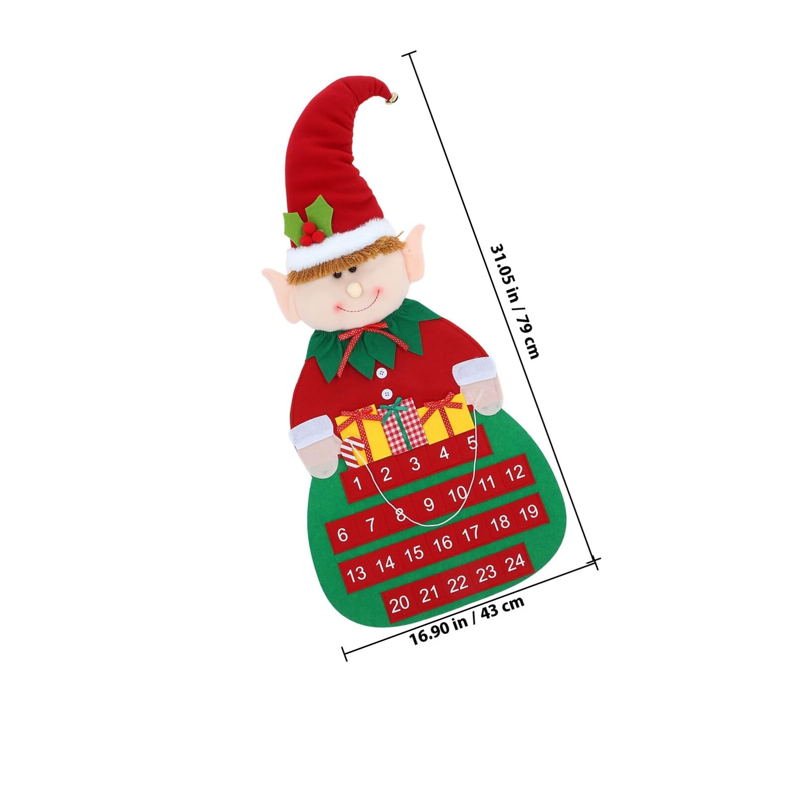 BESPORTBLE Weihnachts Countdown Kalender zum Aufhängen Adventskalender aus Filz mit Taschen für Tür oder Wand Dekorativer Weihnachtskalender für Familienfeiern