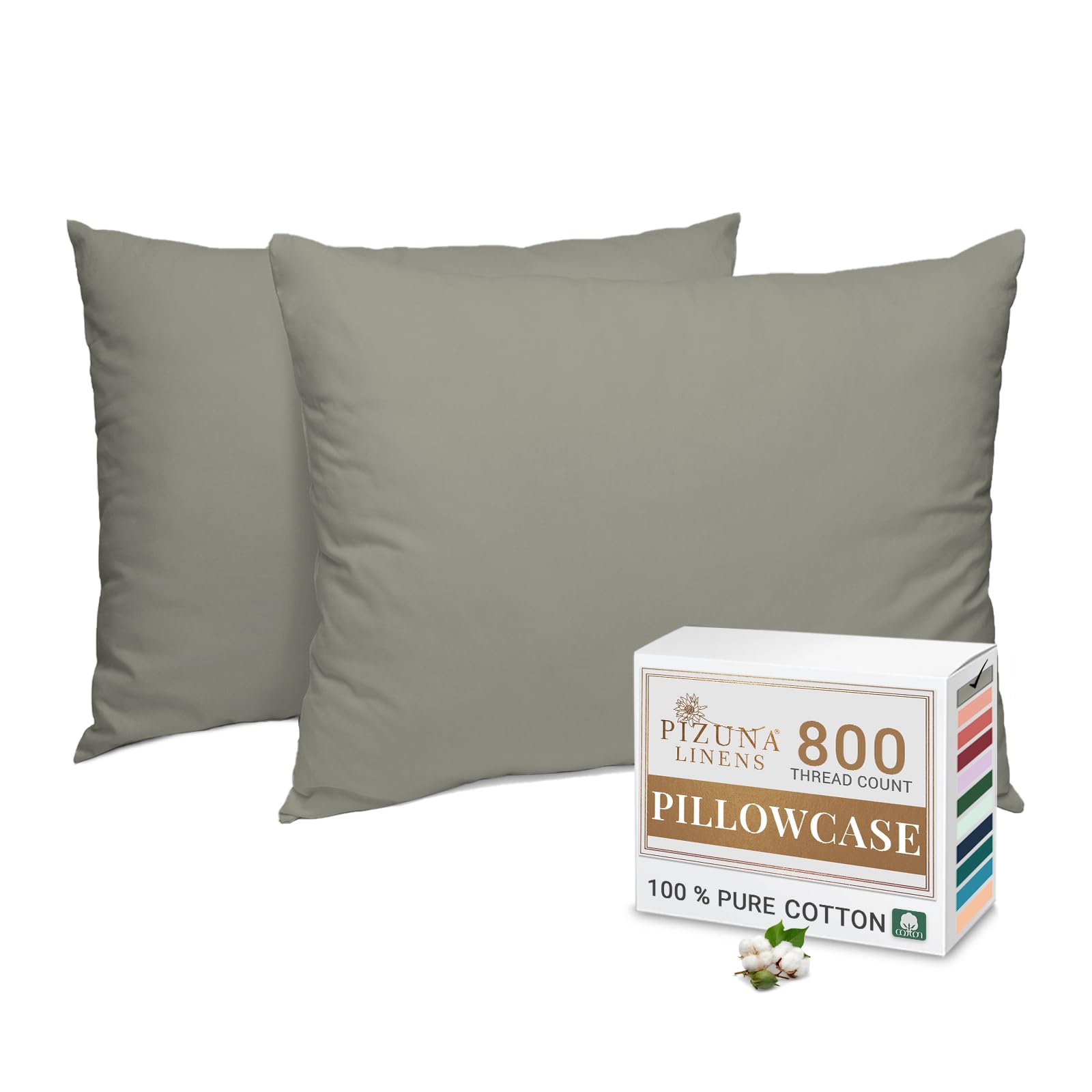 Pizuna Silver Luxurios Cotton Housewife Pillowcases 2 Pack 48X74cm, 800 Thread Count Long Staple Combed Cotton Pillow Cover, Crisp Sateen Weave Housewife Pillow Cases (Luxury Pillowcase 2 Pc)