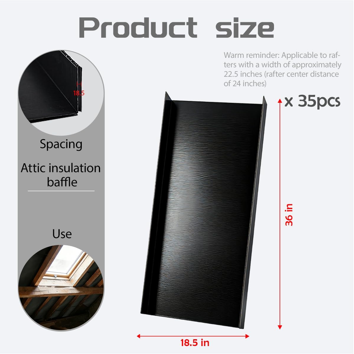 35 Pack Attic Insulation Baffles,24" Center Rafter Vents with 2" Air Channel,Durable Polypropylene Attic Baffles for Roof Ventilation,Prevent Insulation Blockage Ideal for Homeowners,36 Inch