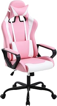 Dopinmin PU Leather Ergonomic Gaming Chair Esports Computer Chair Boss Chair with Lumbar Cushion and Retractable Footrest Video Game Chair for Streaming,Pink