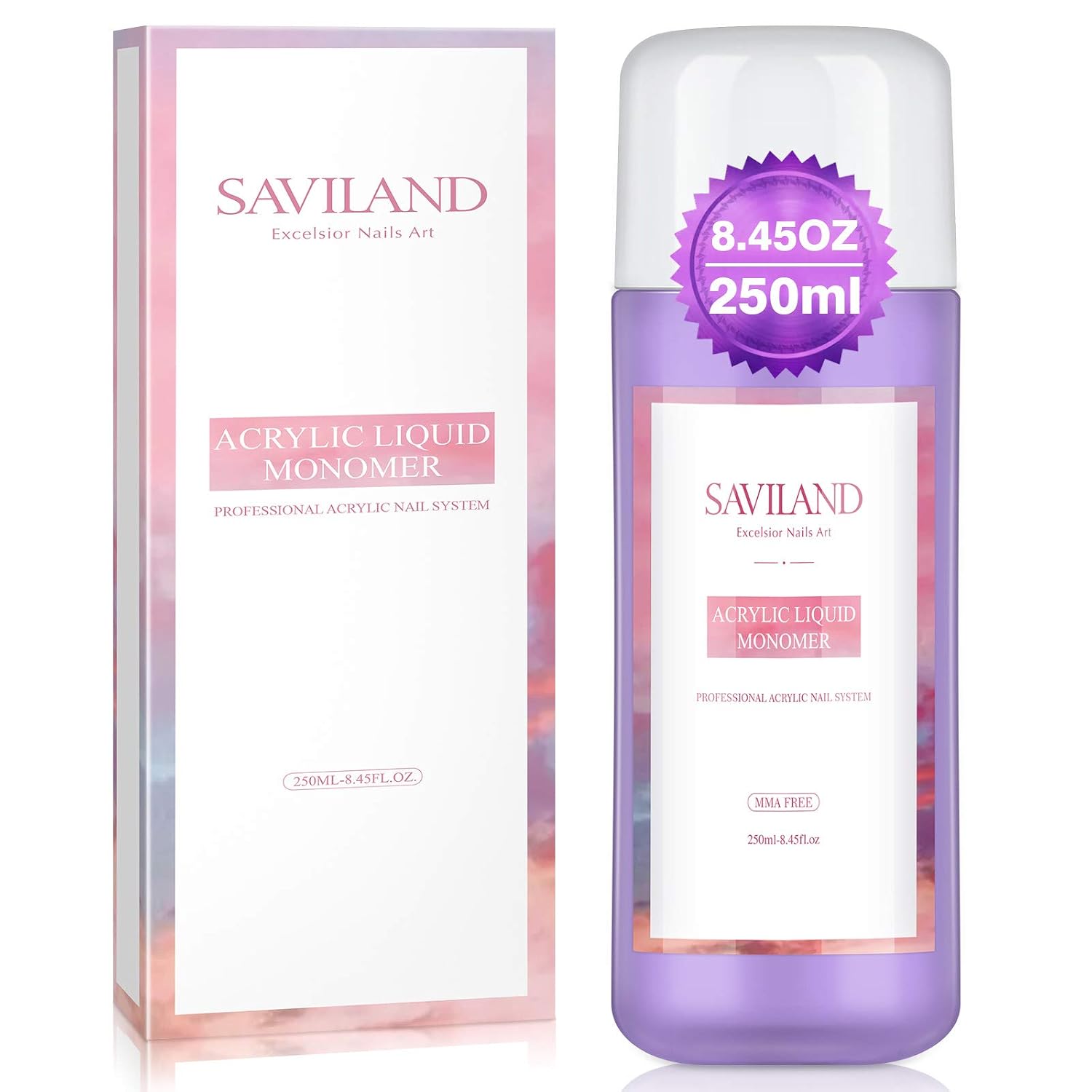 Saviland Acrylic Liquid Monomer - 8 OZ Professional Monomer High Capacity Acrylic Nail Liquid for Acrylic Powder Nail Extension Fast Setting Flexible Non-Yellowing, MMA Free
