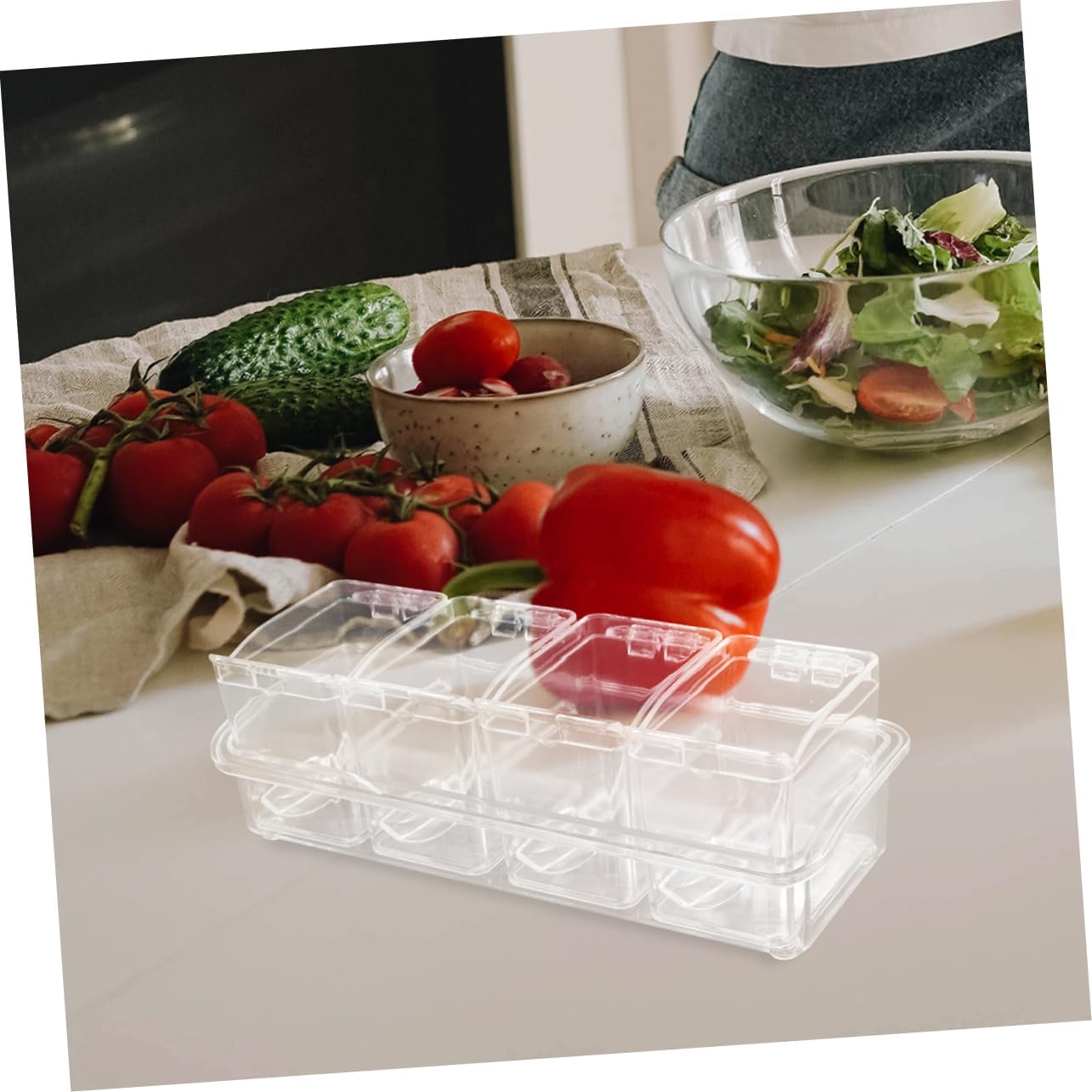 VICASKY 2 Sets Clear Spice Storage Box with Compartments Spoons Seasoning Organizer for Salt Sugar and Condiments Effortless Maintenance Freshness Preservation