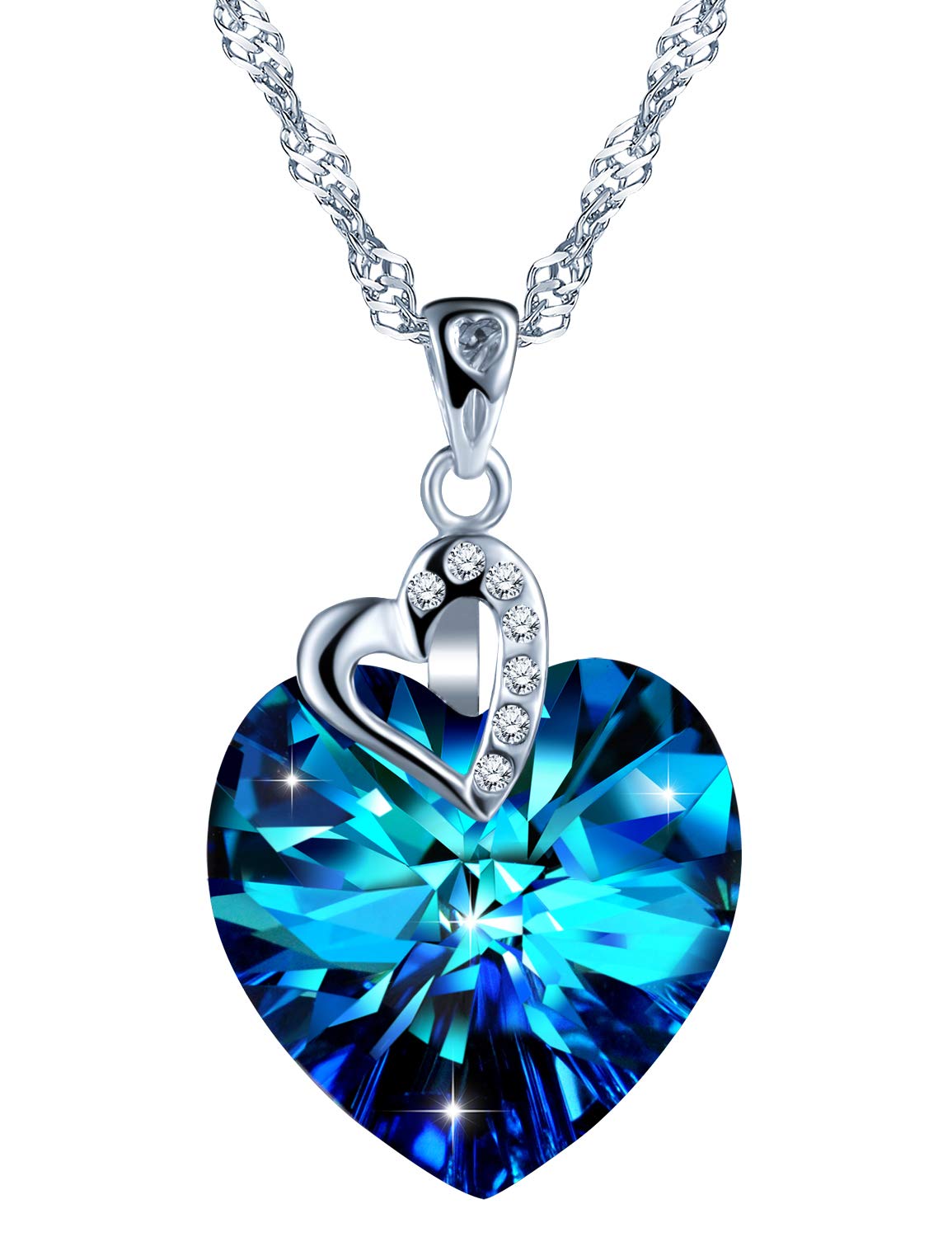 Unendlich UCollares Mujer de Plata de Ley 925 Colgante Corazón del Cristal Azul Swarovski, Idea Regalo Navidad para Mujeres Chicas