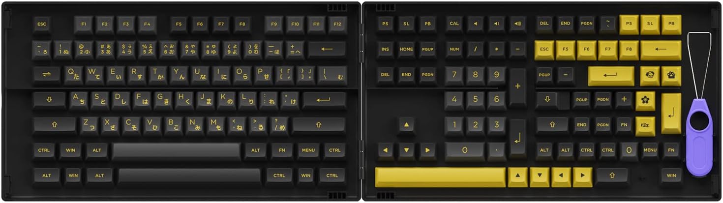 Akko PBT Keycaps Black&Gold 158-Key ASA Profile PBT Double-Shot Keycap Set for Mechanical Keyboards with Japanese Hiragana with Collection Box