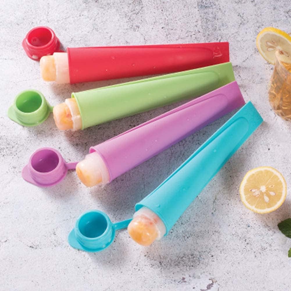 DELFINO Popsicle Mould Ice Pop Mould, Silicone Ice Cream Maker with Attached Lids, Freezer Tube, Frozen Ice Lolly Forms Reusable Dishwasher Safe Easy Clean No Mess, for Your Kids, Multi Color Set of 4