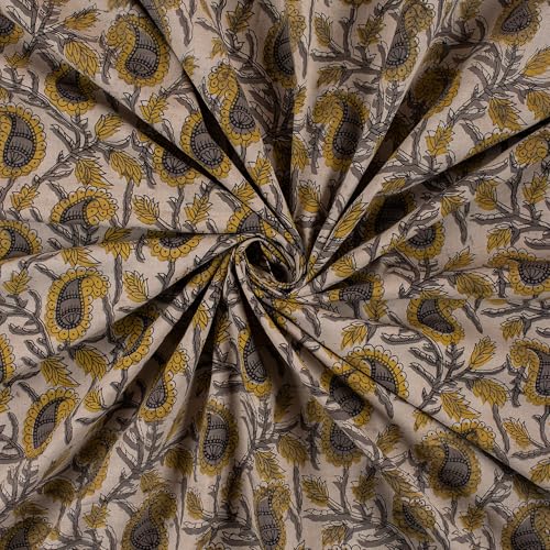 DMAASA Floral Print Pure Cotton Fabric Material | Yellow Paisley Print Fabric | 2.5 meter Cloth Piece 44 Inch wide | Women kurti, Curtains, Cushion, Pillow Covers and Craft Making DMAASA Floral Print Pure Cotton Fabric Material | Yellow Paisley Print Fabric | 2.5 meter Cloth Piece 44 Inch wide | Women kurti, Curtains, Cushion, Pillow Covers and Craft Making