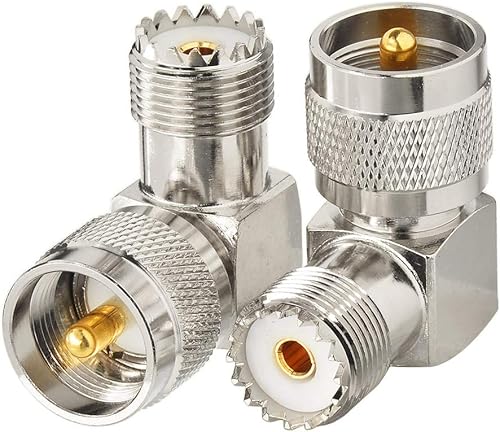 Bingfu UHF PL259 macho a UHF SO239 hembra ángulo recto 90 grados adaptador de conector de cobre (paquete de 2) para radio CB radio jamón radio