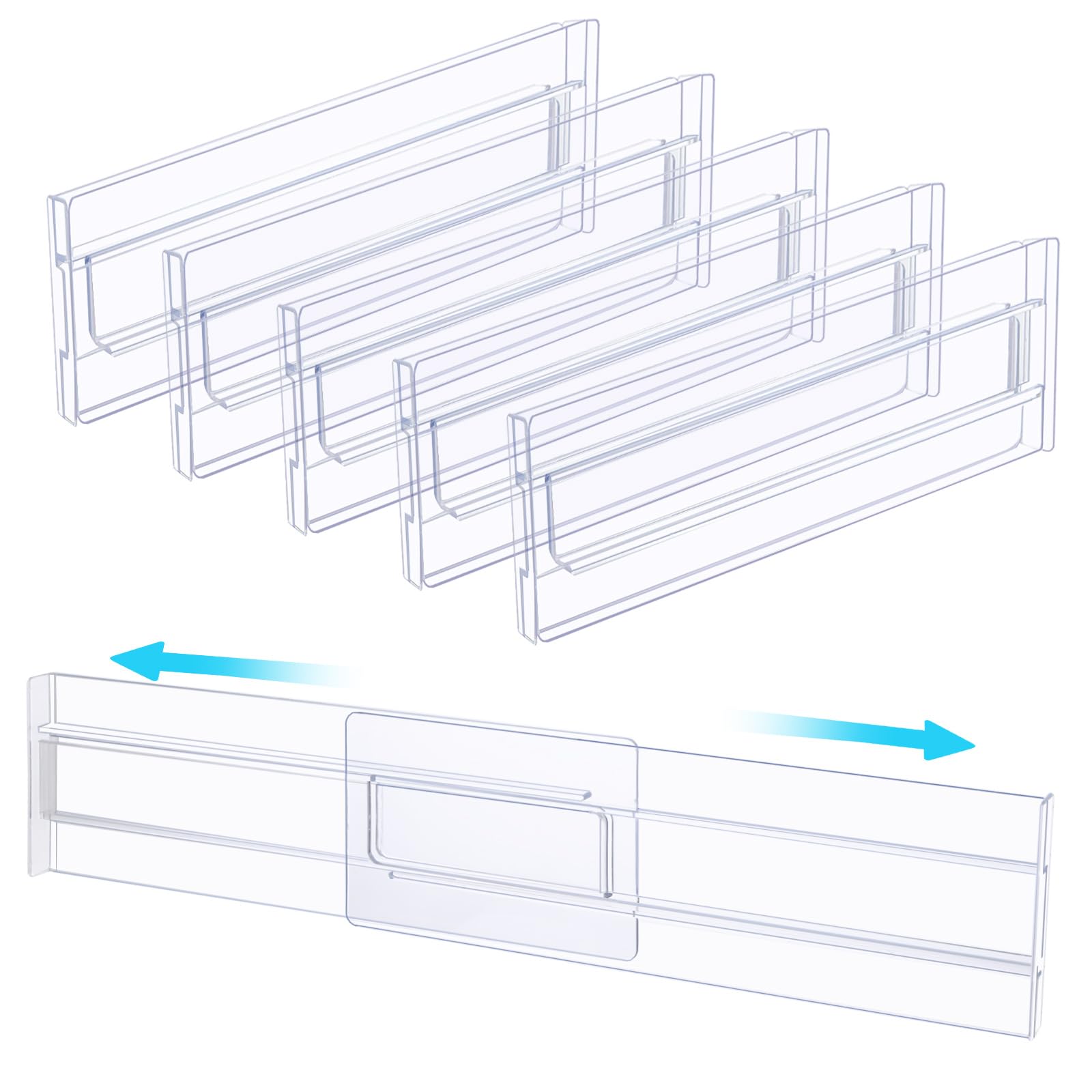 ASelected 6Pcs Drawer Dividers 3.2" High Expandable From 10.8-20.4" Adjustable Drawer Organisers Clear Plastic Drawers Separators For Bedroom, Clothing, Kitchen Utensils, Bathroom And Office
