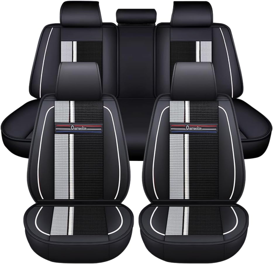 Full Set for Hyundai Creta 2015-2019 Seat Covers Black White PU Leather Car Front Rear Seat Protection Cushions 5-Seat Cover Airbag Compatible Mbz05-Type Waterproof