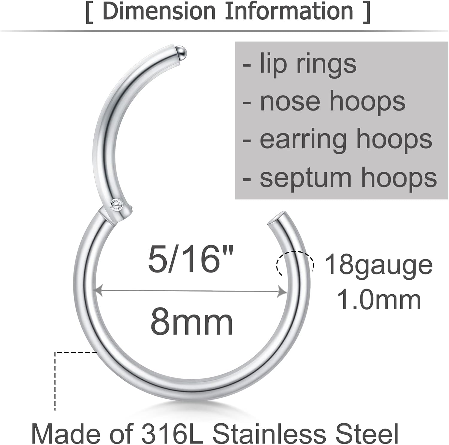 MODRSA Silver Cartilage Earrings for Women Helix Piercing Jewelry Double Hoop Earring Hypoallergenic Small Cartilage Hoop Second Hole Earrings for Women 16G Septum Ring 18G Clicker Nose Ring 8mm - Image 3