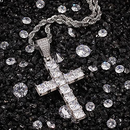 Yl Men White Gold Cross Necklace 316L Stainless Steel Figaro Chain Crucifix Cross Pendant For Womens Lord's Prayer Jewelry With 24 Inches #TOP3
