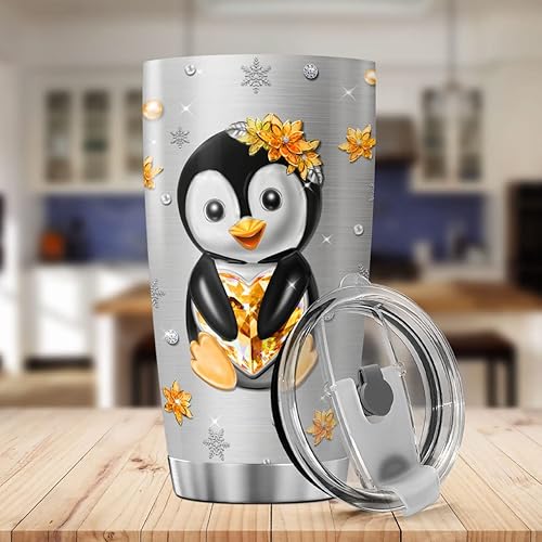 Miniatura 3 de Vaso de café personalizado, taza de viaje de pingüino con tapa, nombre personalizado, lindos regalos de cumpleaños para mujeres, taza aislada de