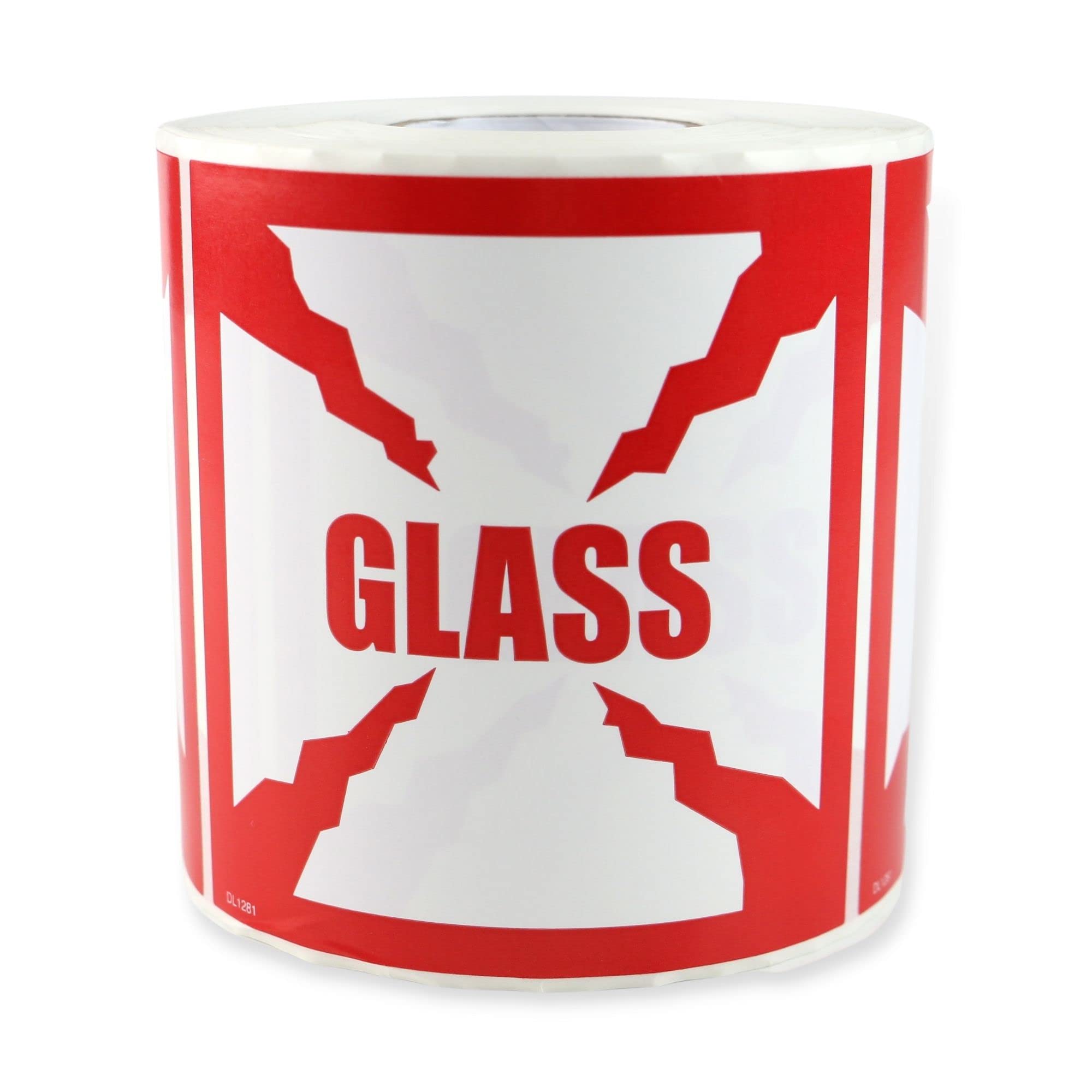 FindTape Etichette fragili [Prodotte negli Stati Uniti]: 4 in. x 4 in. (Bianco con stampa rossa "GLASS") / 500-etichette