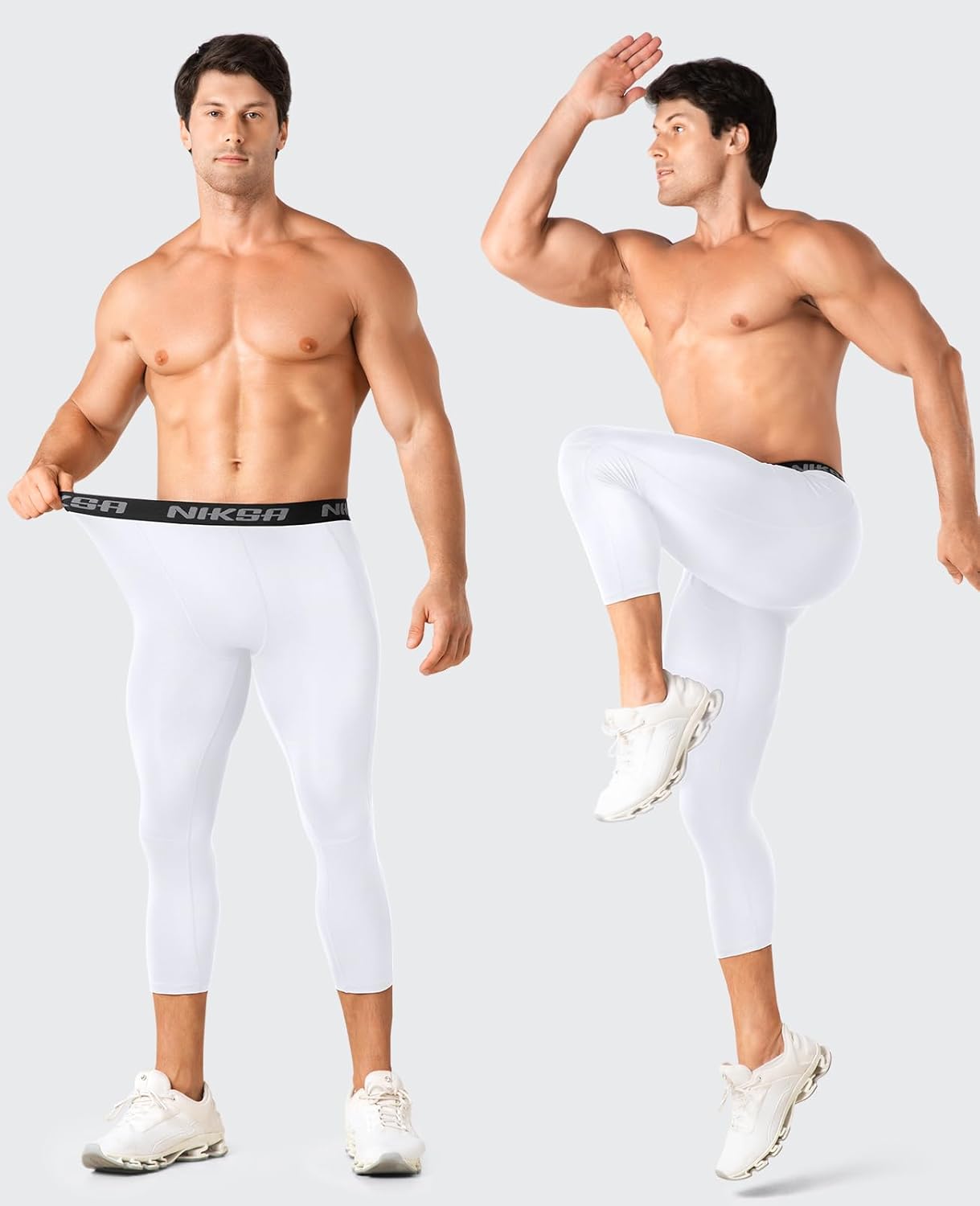 Niksa 3/4 Men's Compression Pants - Athletic Running Capri Tights Quick Dry Basketball Sports Leggings Gym Workout Base Layer - Image 2