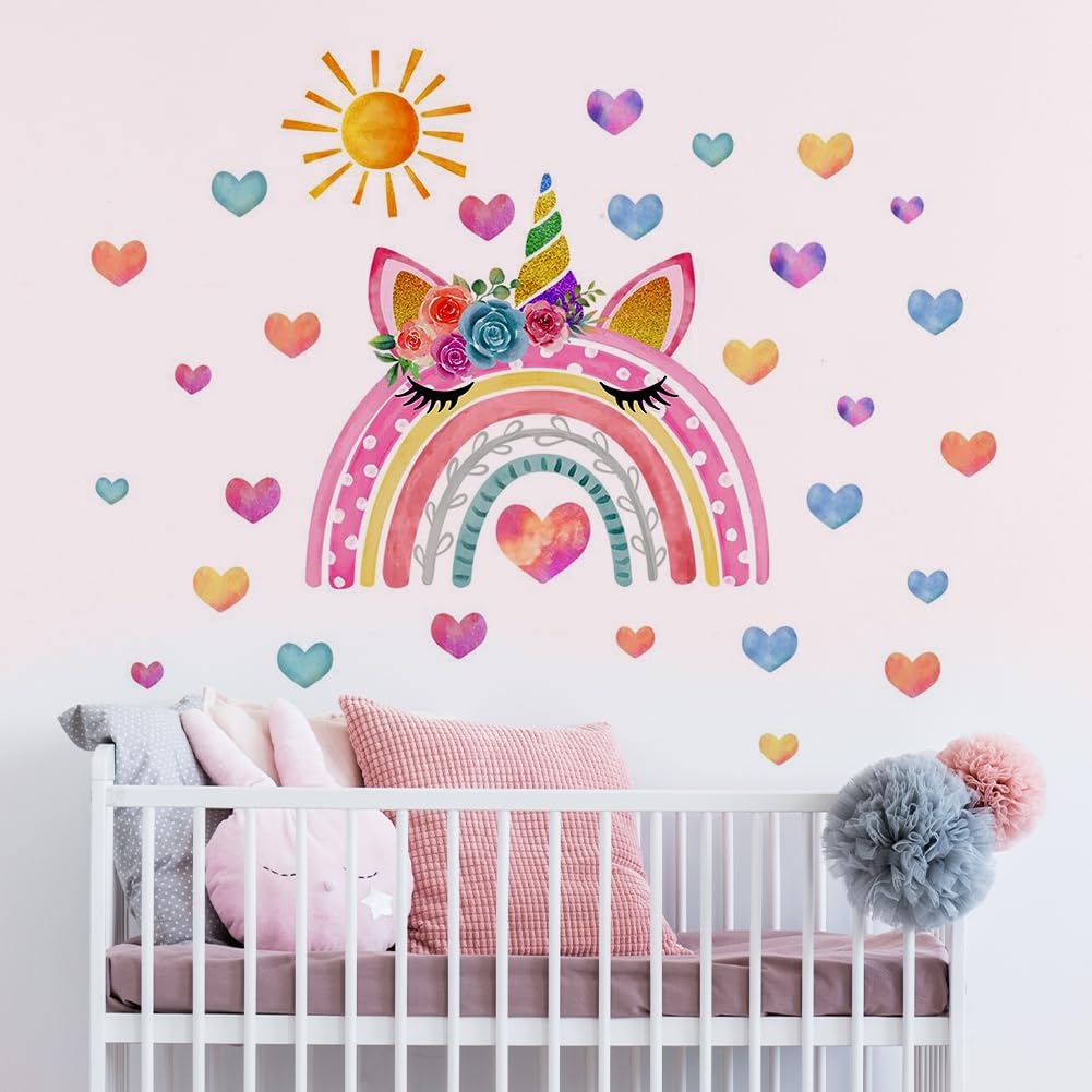 Aolso Pegatinas de Pared Infantiles Arcoiris Vinilos Decorativos Nubes Adhesivos Pared Bebé Guardería Niños Dormitorio,Pegatinas de Pared，Fondo de Pantalla Infantil Sol, Arcoiris