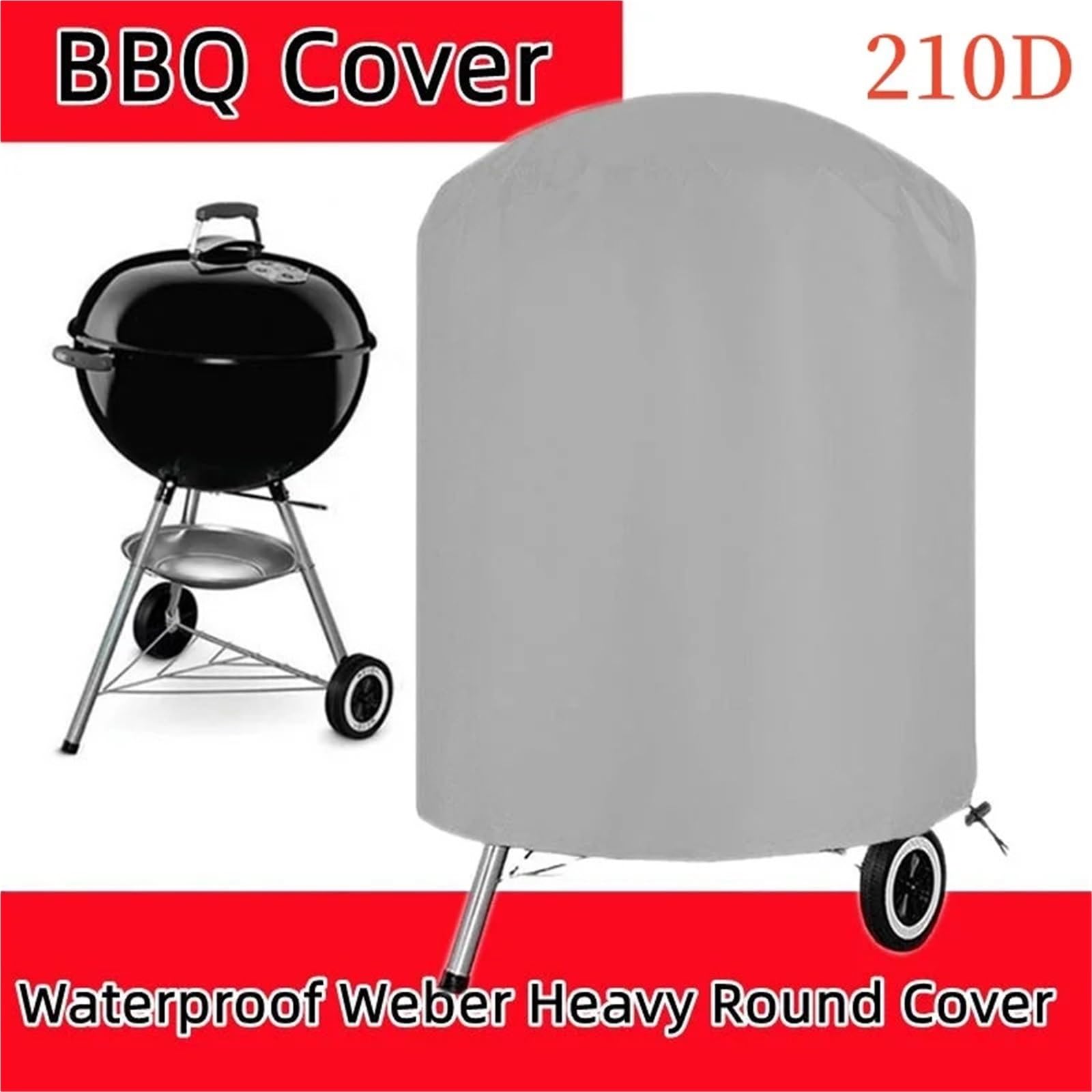 Copertura for barbecue da esterno rotonda in tessuto 210D grigio, impermeabile, resistente, for giardino per BBQ Grill(70x70cm)