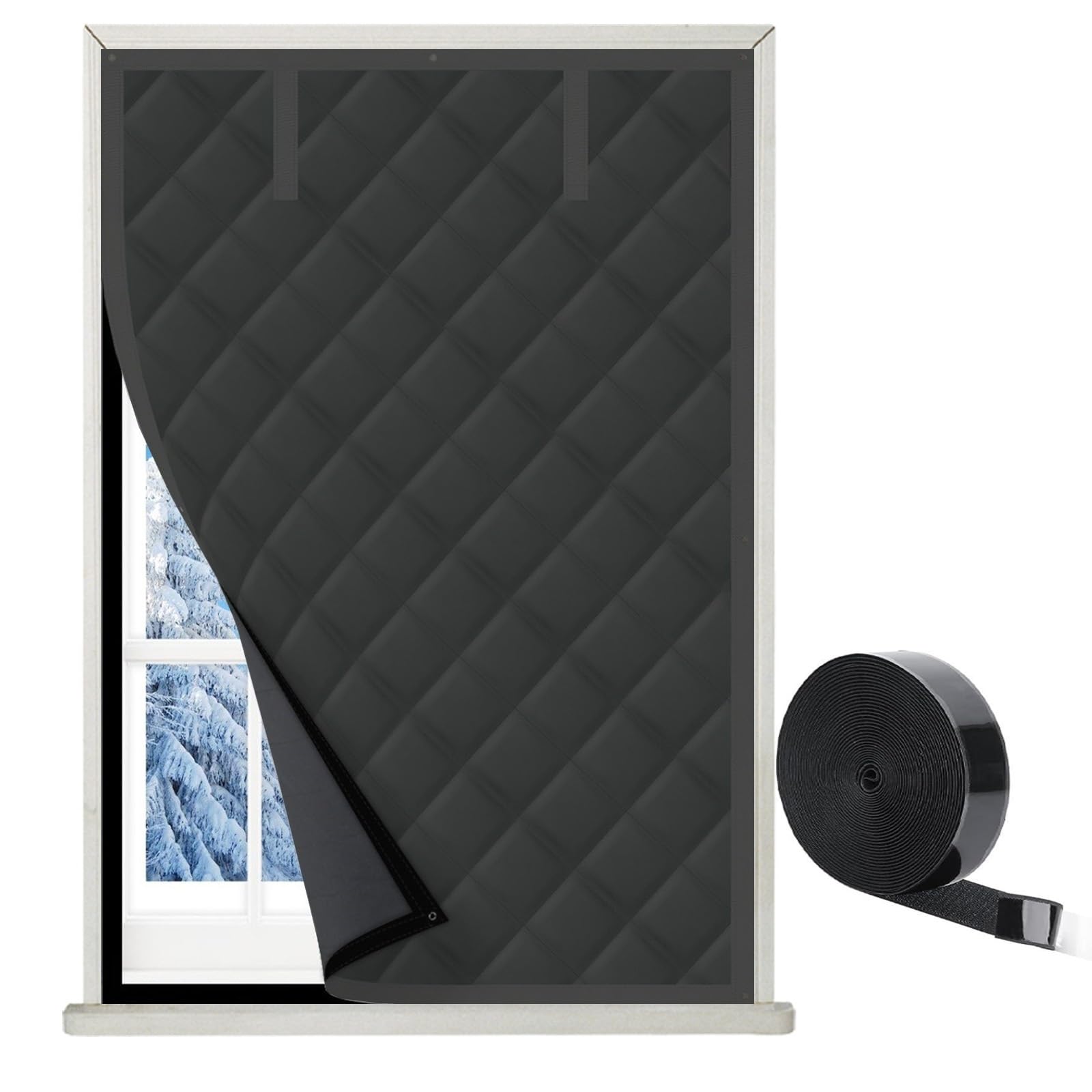 Rideau Thermique Isolant Anti Froid en d'hiver, Kit D'isolation de Fenêtr, Couverture de fenêtre en tissu Oxford, Coupe-Vent, Imperméable, Isolant Phonique(Noir,195x175cm)