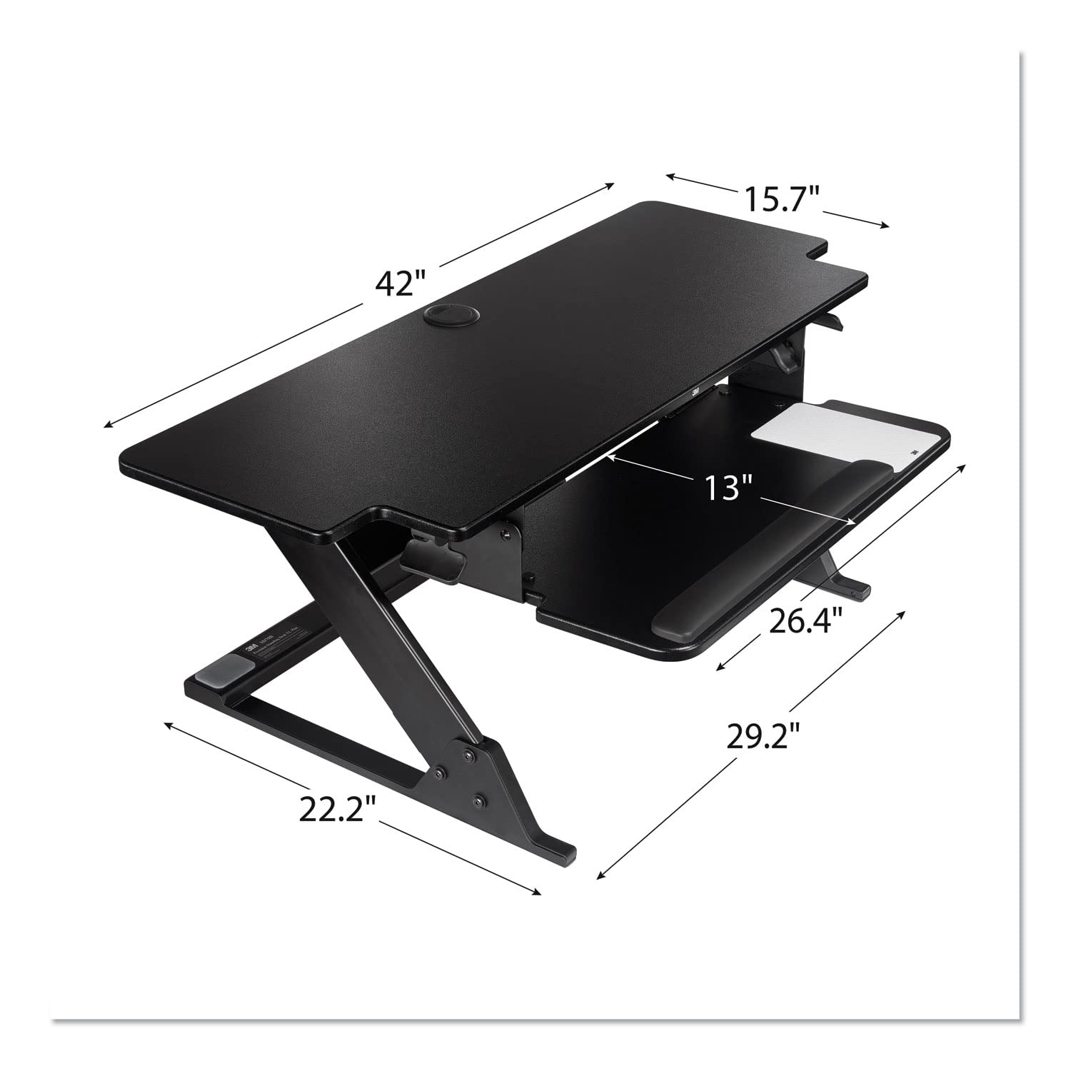 3M Precision Standing Desk 42 X 23 2 X 6 2 to 20 Black — view 3