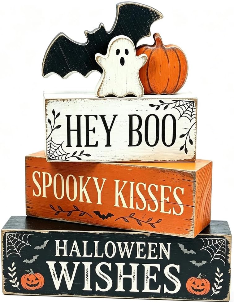 Halloween Decor Indoor, Wooden Halloween Table Decorations for Home