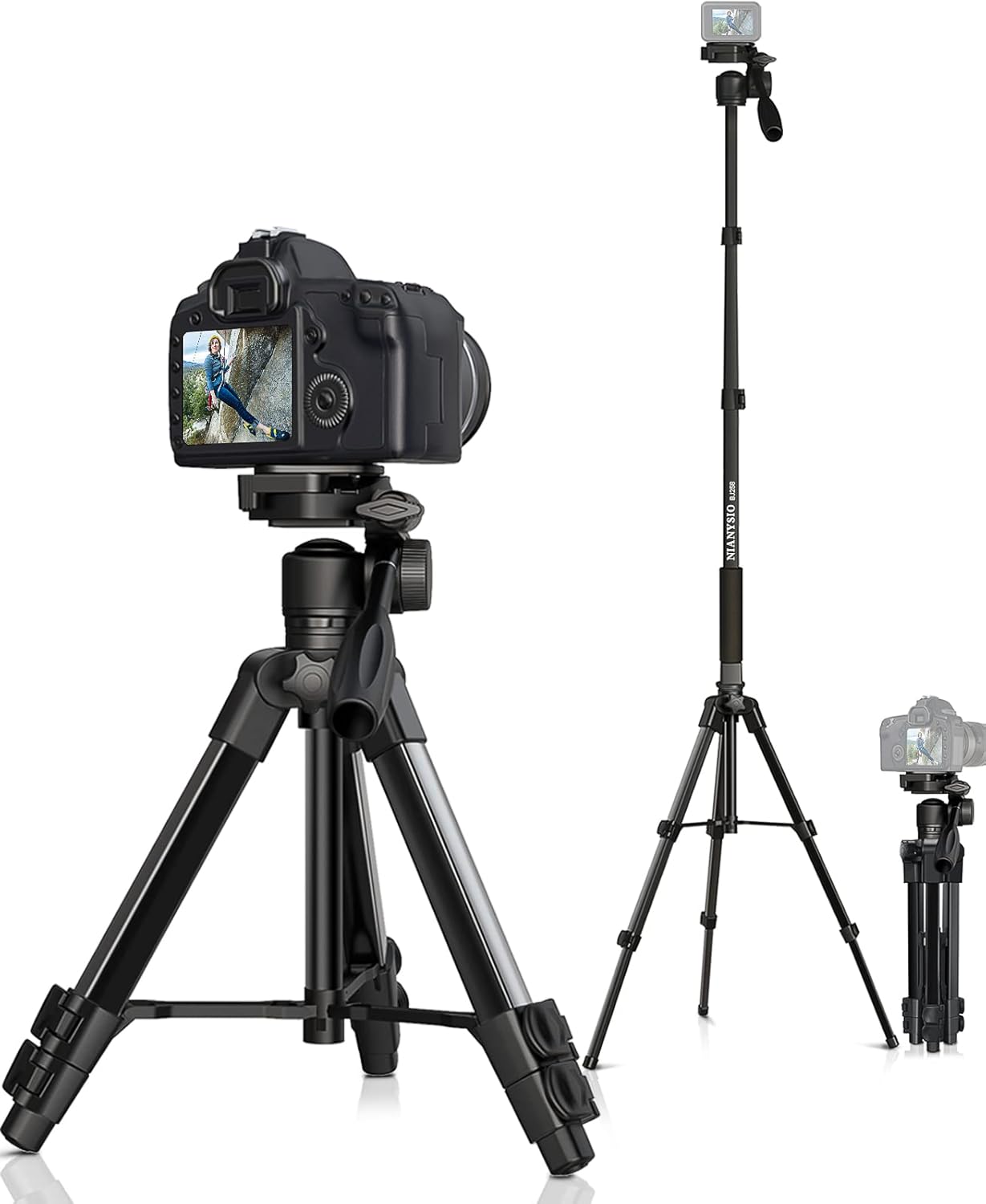 NIANYISO - Trípode de cámara DSLR de 77 pulgadas para viajes trípode compacto para cámara trípode profesional con cabeza de bola de 1417in de 360