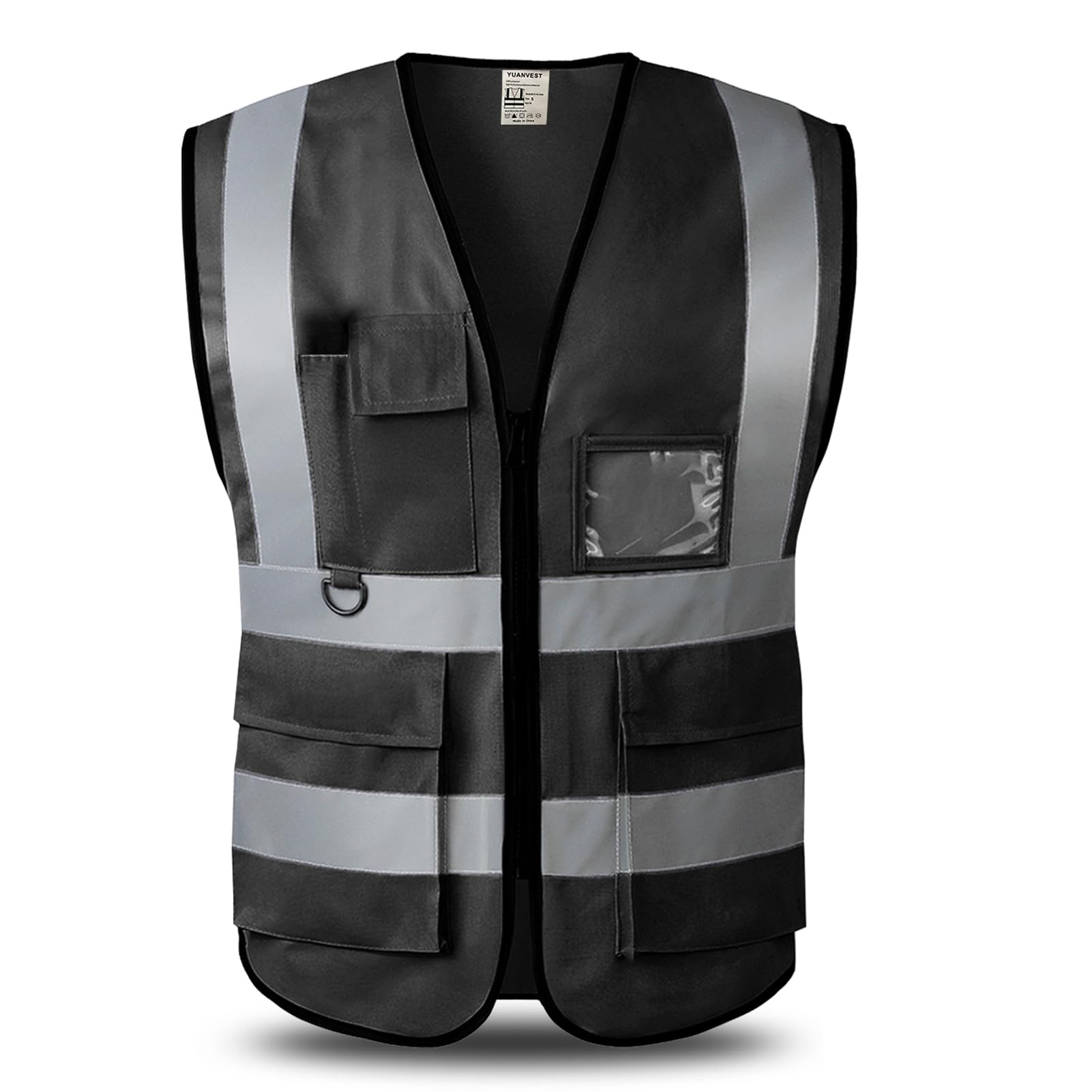 YUANVEST Hi Vis Vests for Men Women 5 Pockets,High Visibility Reflective Safety Security Vest,2-inch Reflective Strip High Visibility Vest,Meets ANSI/ISEA Standards (Black-Cloth