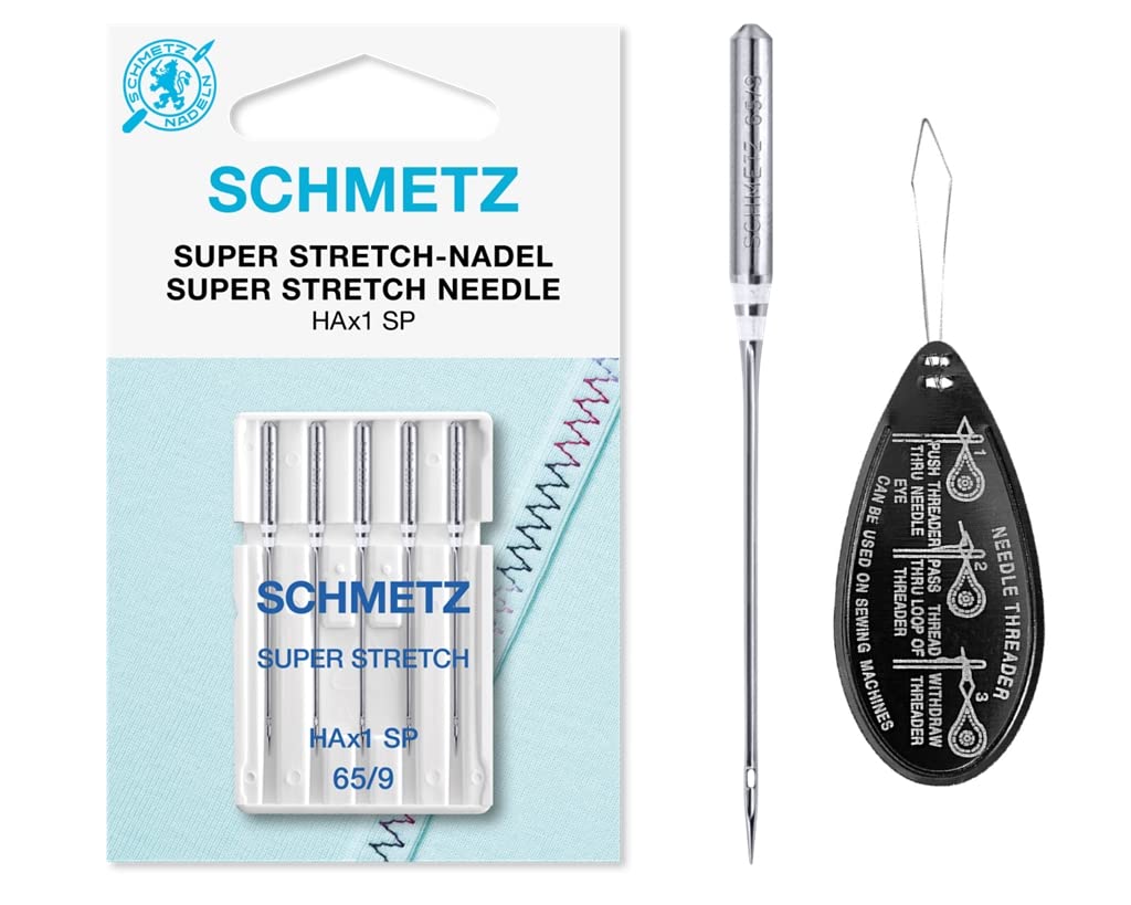 Super Stretch (HAx1 SP) Sewing Machine Needles for Coverlock and Overlock/Overlocker/Serger, Size 65/9, Includes Large Needle Threader
