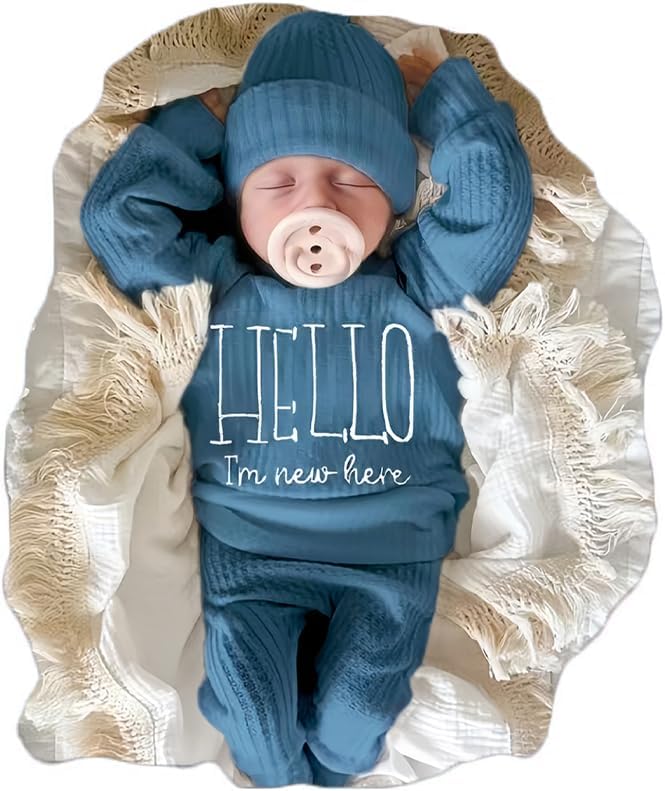 Ylsteed Newborn Baby Boy Girl Clothes Outfits Long Sleeve Romper Bodysuit Baby Shower Coming Home Outfit Shirt+Pants+Hat