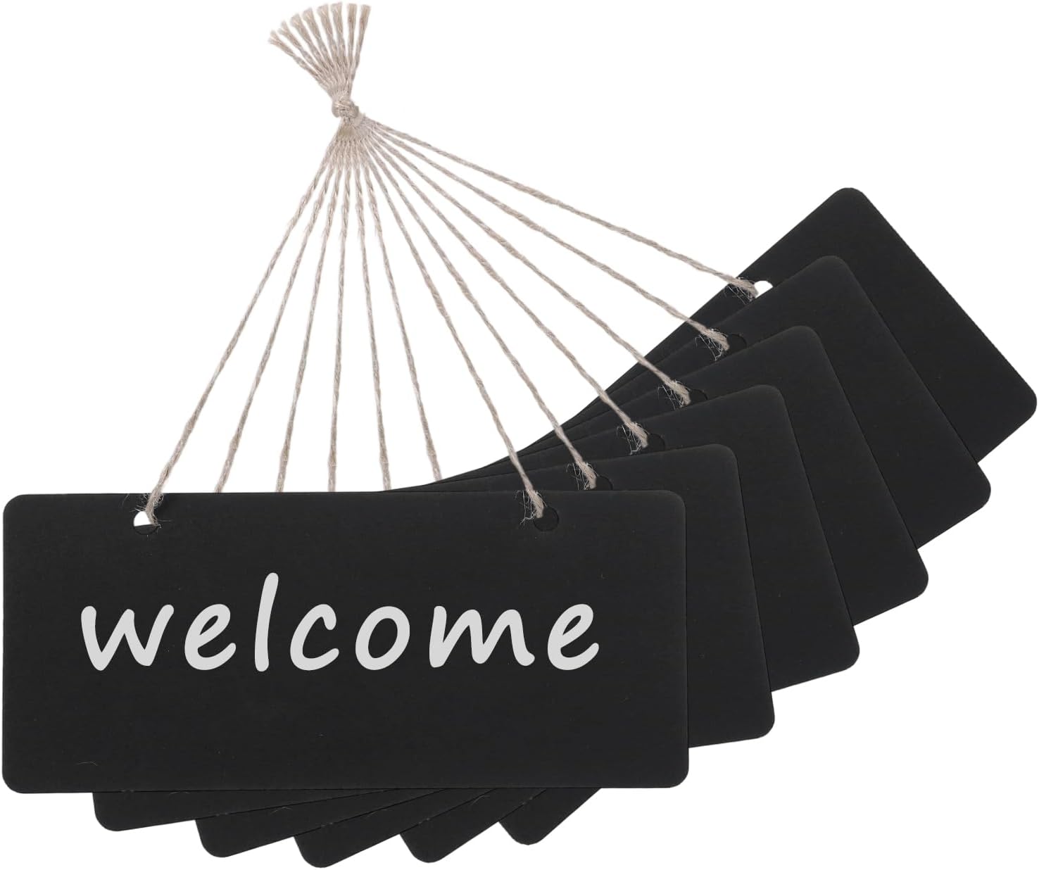 6 PCS Wooden Hanging Chalkboard Signs Double Sided, 7x3 Inch Small Rectangle Erasable Message Board, Vintage Memo Signs with Hanging String for Wedding Bar Kitchen Party Decoration Restaurant Menu
