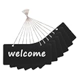 6 PCS Wooden Hanging Chalkboard Signs Double Sided, 7x3 Inch Small Rectangle Erasable Message Board, Vintage Memo Signs with Hanging String for Wedding Bar Kitchen Party Decoration Restaurant Menu