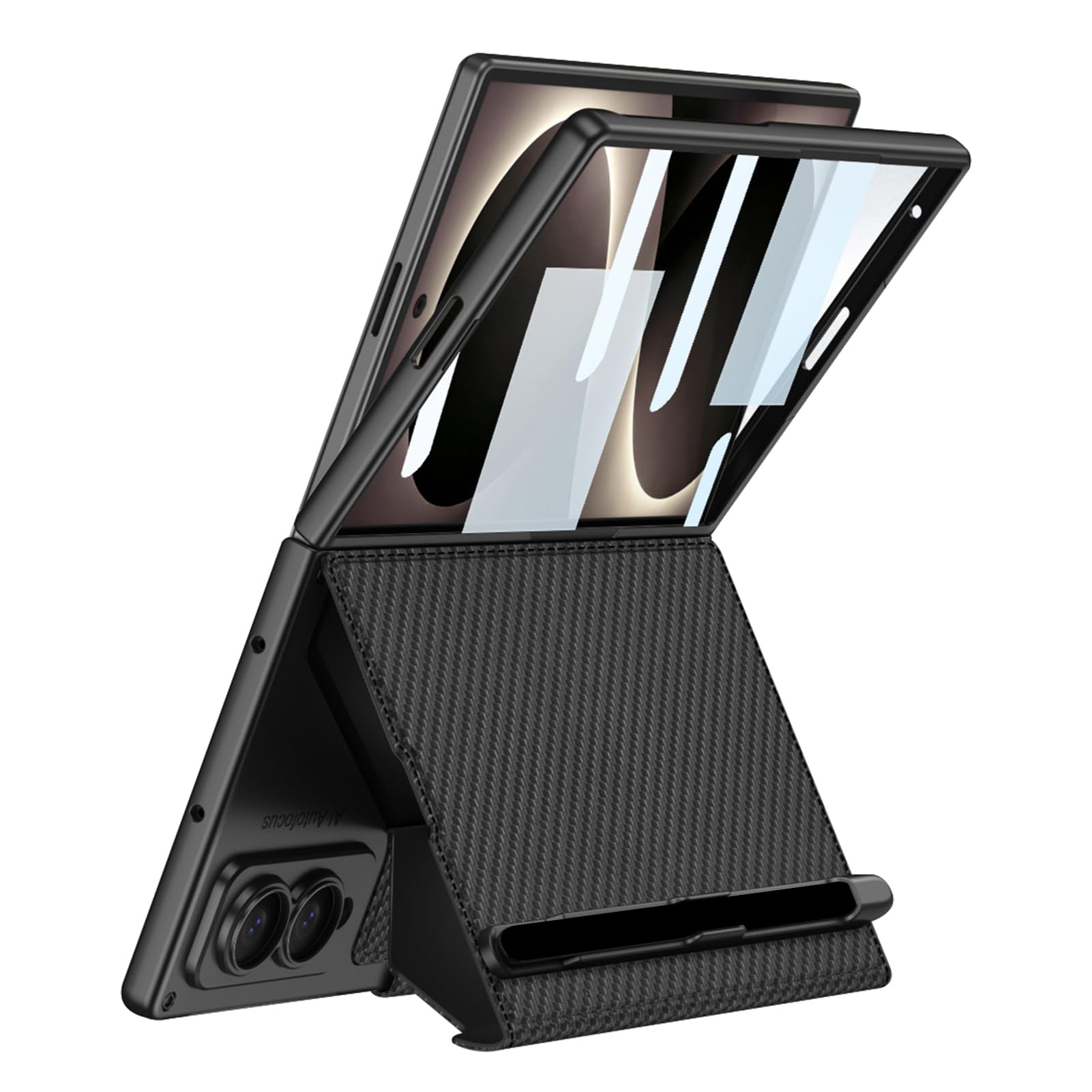 Custodia A Portafoglio For Samsung Galaxy Z Fold 8, Custodia Protettiva For Schermo Con Portapenne Custodia Avvolgente Con Struttura In Fibra Di Carbonio