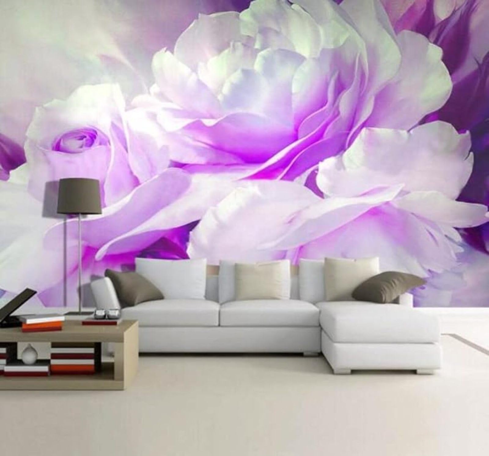 XLMING Large Three Dimensional Purple Peony and Rose 3D Wallpaper Luxury Home Dining Decor Paste Sofa Living Room The Wall for Bedroom Mural-200cm×140cm