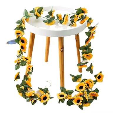 SPHINX Artificial Sunflower Creeper Vine 7 Ft(230 cm) 26 Flower Heads for Home, Wall Decor, Balcony Railing, Garden, Table Runner, Wreaths, Candle Rings, Wedding, Festive & Trousseau Decoration- (2, Yellow)