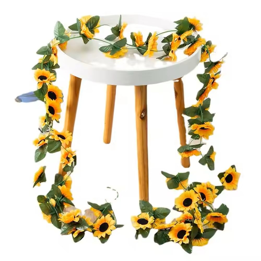 SPHINX Artificial Sunflower Creeper Vine 7 Ft(230 cm) 26 Flower Heads for Home, Wall Decor, Balcony Railing, Garden, Table Runner, Wreaths, Candle Rings, Wedding, Festive & Trousseau Decoration- (2, Yellow)