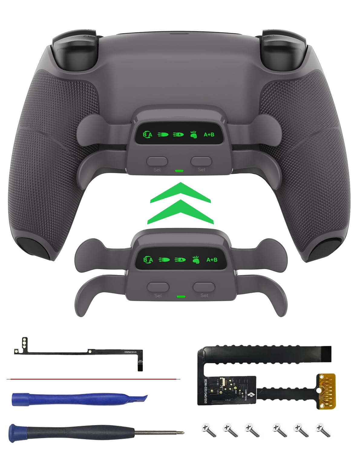 CHARM FOCUS Remap Kit with 4 Back Paddles for PS5 Controller BDM-030/040/050 , DIY PS5 Controller Mod Shell with Back Buttons, Rubberized Grip, PS5 Paddles Attachment, Gray