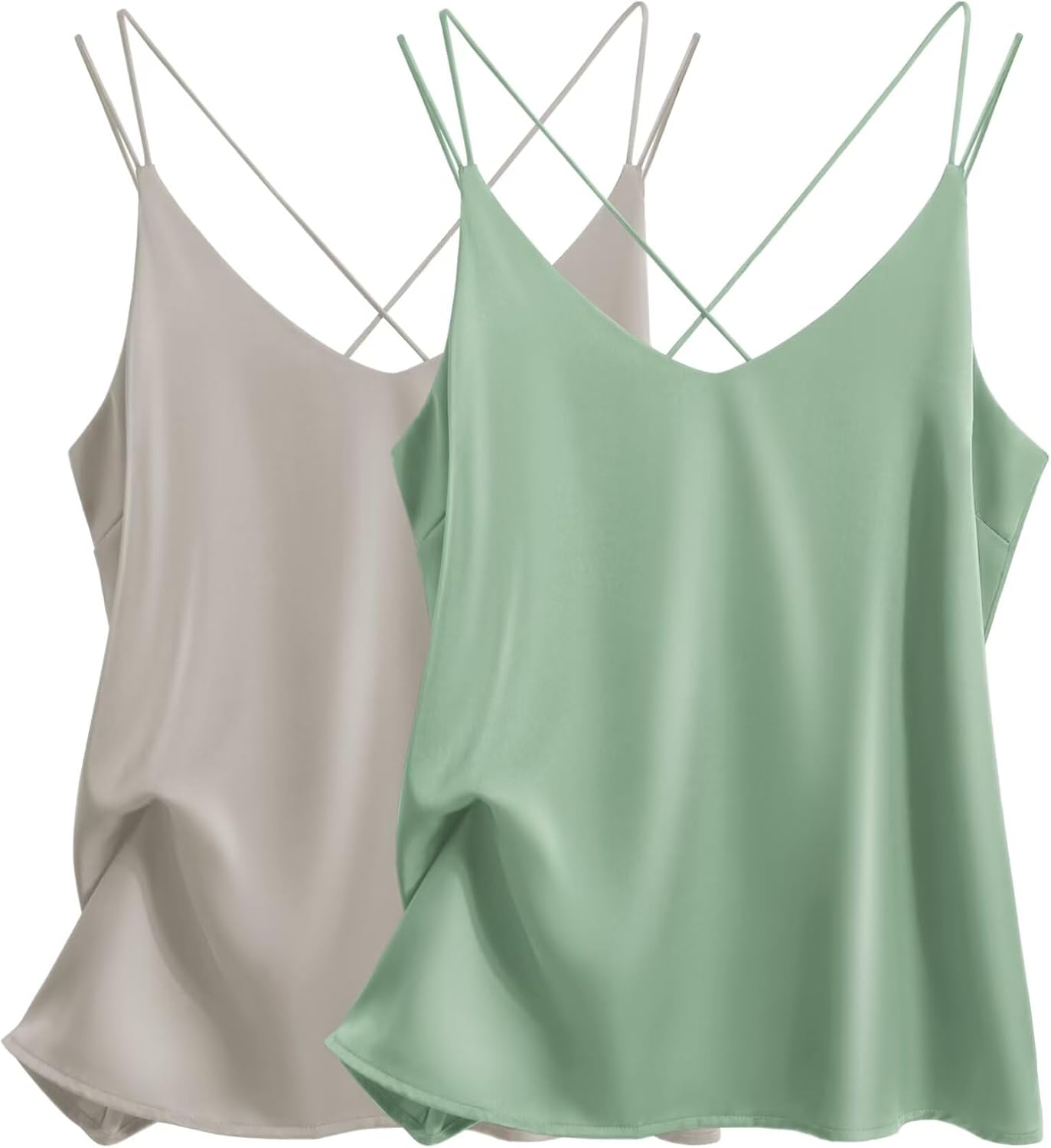 Ekouaer Womens Silk Satin Camisole Tank Tops V Neck Spaghetti Strap Blouses Cross Back Sleeveless Cami Shirt