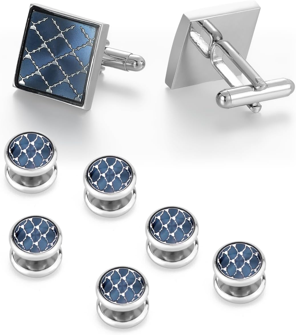 wynameleri Cufflinks and Studs Set Square Shirt Tuxedo Buttons Packed in Cufflink Box for Men