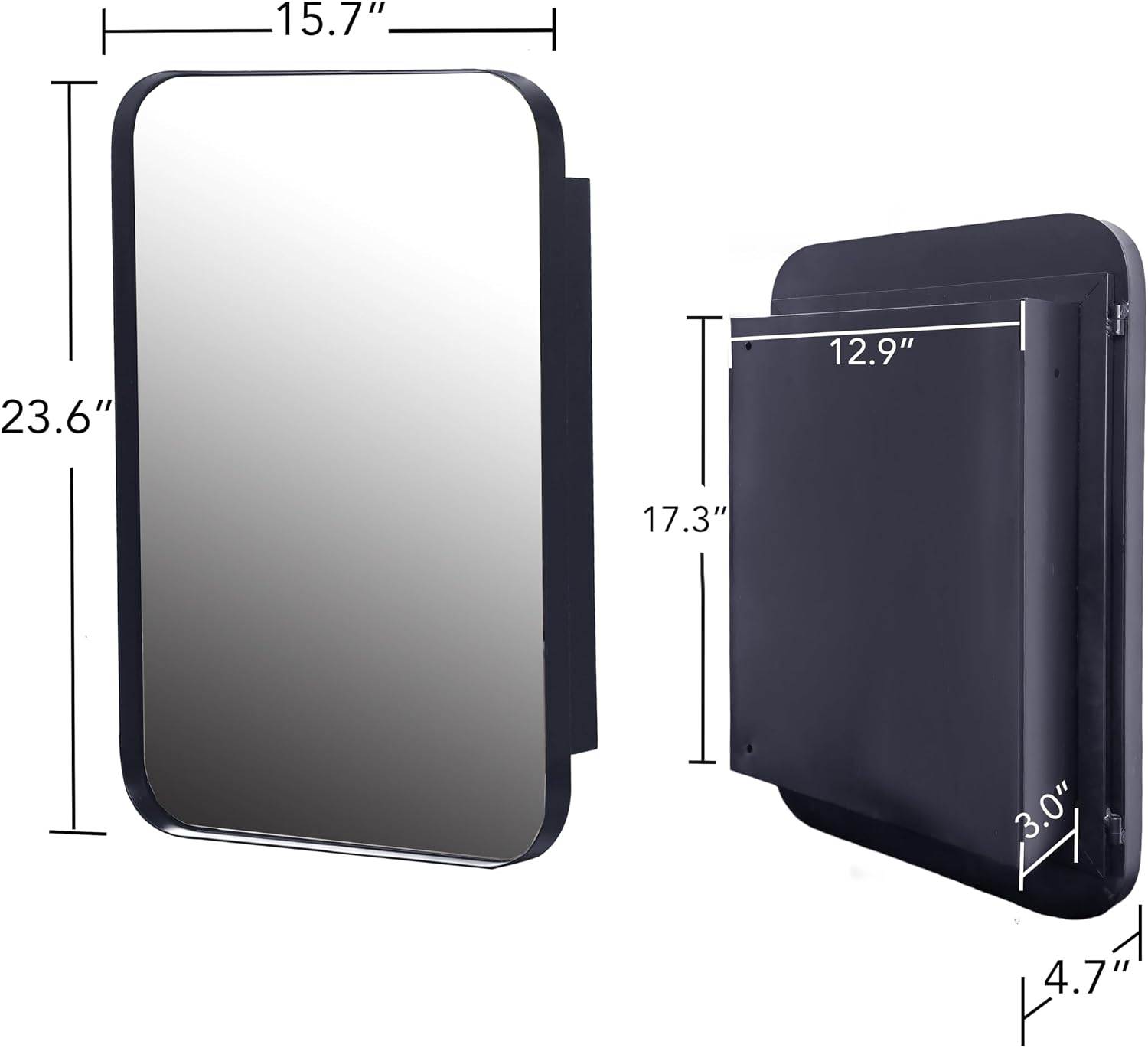 Matte Black Wall Mirror Medicine Cabinet with Storage, Wall Mounted Sideboard with 2 Adjustable Shelf, Modern Bathroom Mirror for Over Sink Hallway, 16x24 Inch