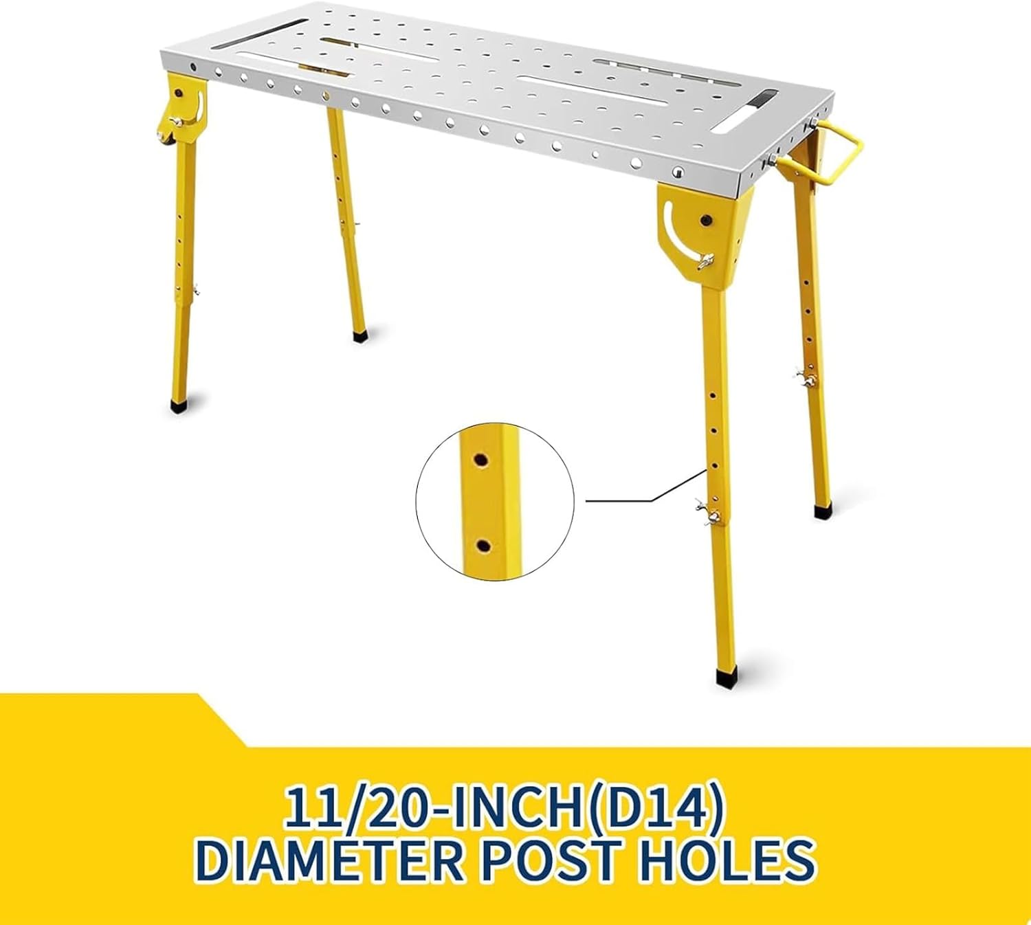 Welding Table 44x21 Inch - Welding Workbench Table 500Lbs Load Capacity Steel on Wheels, Work Bench Adjustable Height with Folding Legs & 3 Tilt Angles, Three 1.1" Slot