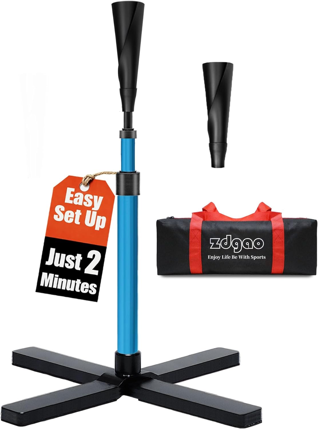 Baseball Batting Tee for Practice Training I Height Adjustment 25-47 inches with 2 Flexible Top Rubber I Heavy Duty Base I Portable Carrying Bag for Easy for Store