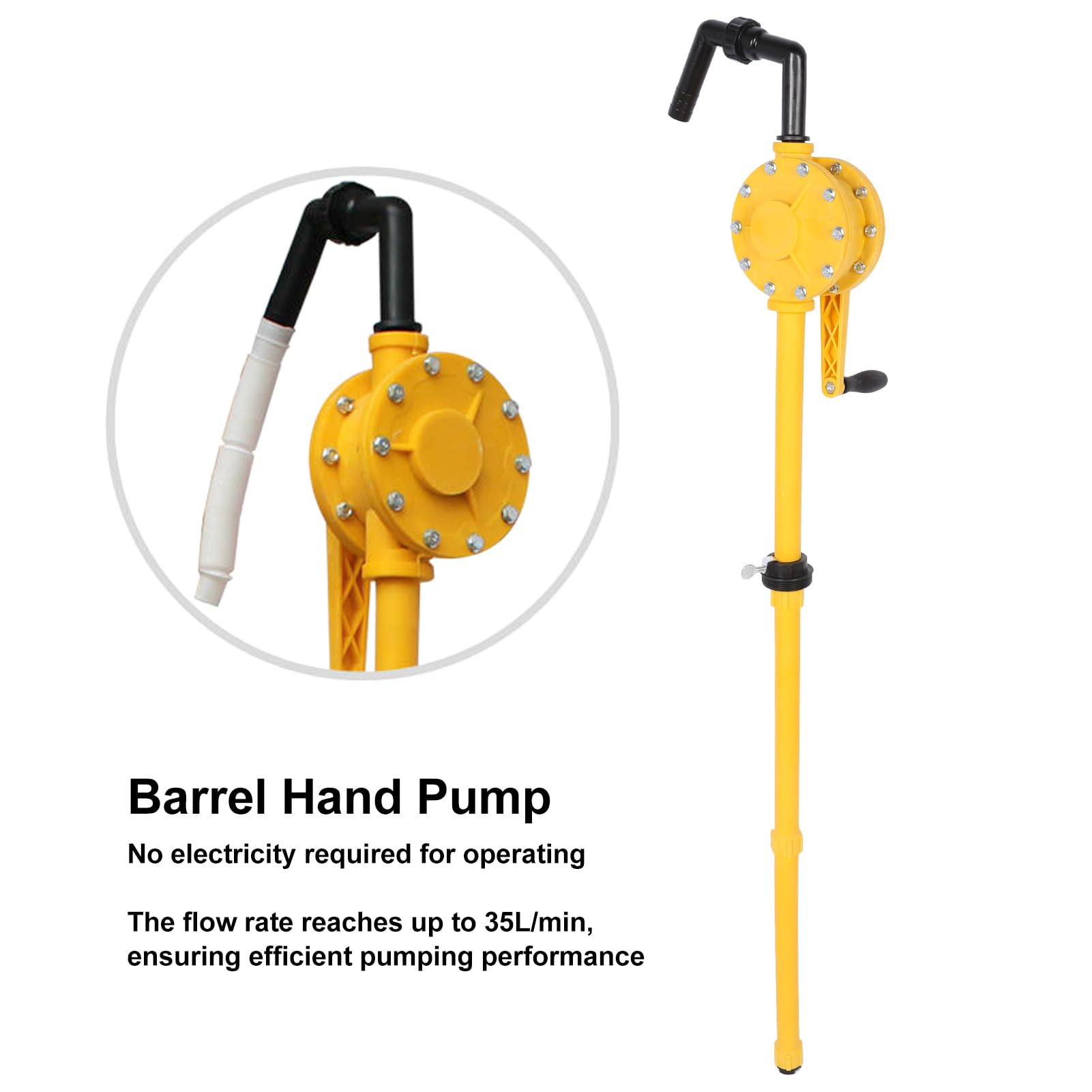Handpumpe, manuelle Fasspumpe für 5 bis 55 Gallonen Fässer, 35 l/min Hochleistungs-Öltransferpumpe mit 3–5 m Hubhöhe, inklusive Saugrohren und Handkurbel für Schmiermittel-Motoröl