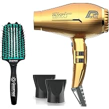 Parlux Alyon Gold Hair Dryer with Miracle Large Detangling Brush Mint Green Ionic and Ceramic Blow Dryer and Dual Bristle Brush for Fast Drying, Frizz Control, and Shine