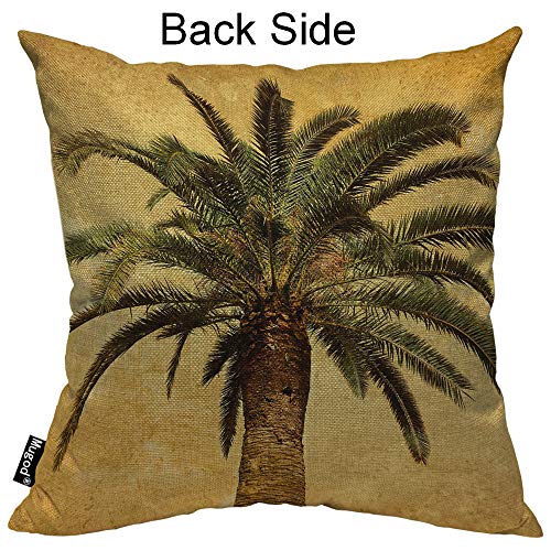 Mugod Palm Tree Throw Pillow Case Hawaiian Tropical Palms Leaf Vintage Green Yellow Decorative Cotton Linen Square Cushion Covers Pillowcase Couch Sofa Men/Women 18X18 Inch #TOP1