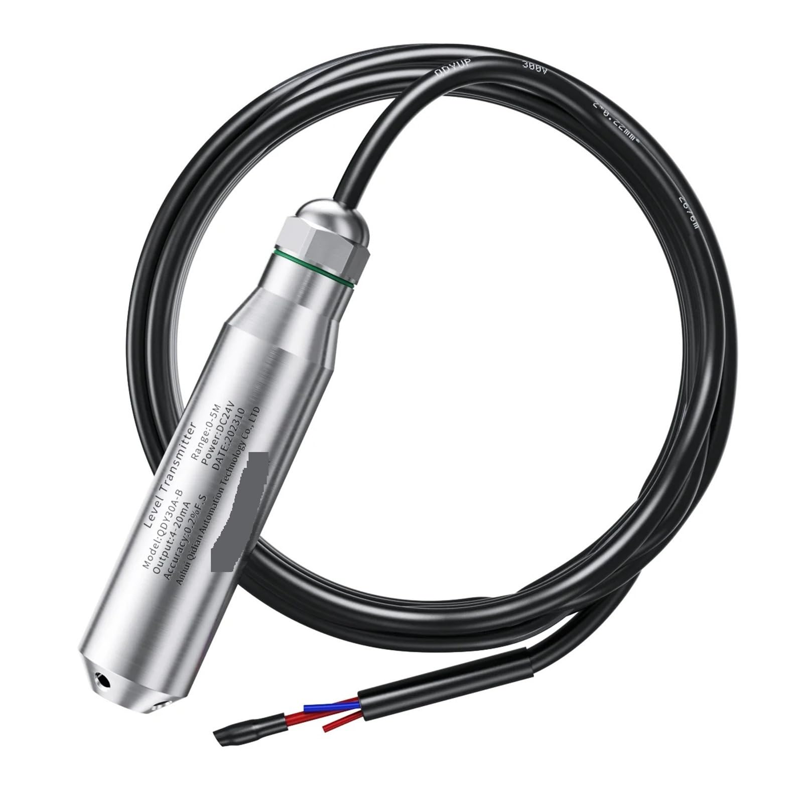 Sensor de nivel agua 4-20 mA 0-10 V 0-5 Salida RS485 0-500 m Cable 304SS Transmisor líquido Anti-flexión(15m range 20 m cable,4-20mA)