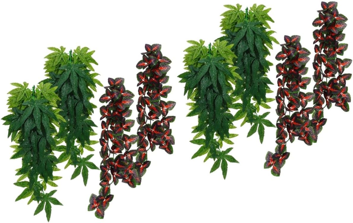 KESYOO 8pcs Artificial Reptile Plants Suction Cups Simulation Rattan Hanging Leaves for Aquatic and Terrarium Decor for Fish Tanks and Reptile Habitats