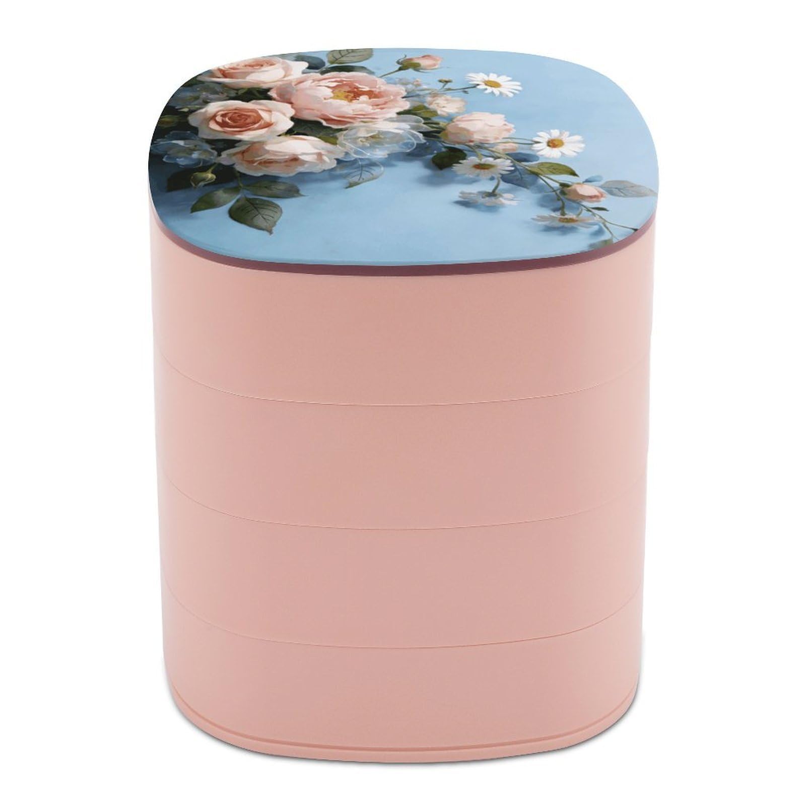LZQPOEAS Watercolor Floral Jewelry Box Women Jewelry Organizer Travel Jewelry Case Cute Necklace Ring Storage Organizer 4-Layer Rotating Jewelry Tray Case with Mirror for Bracelets